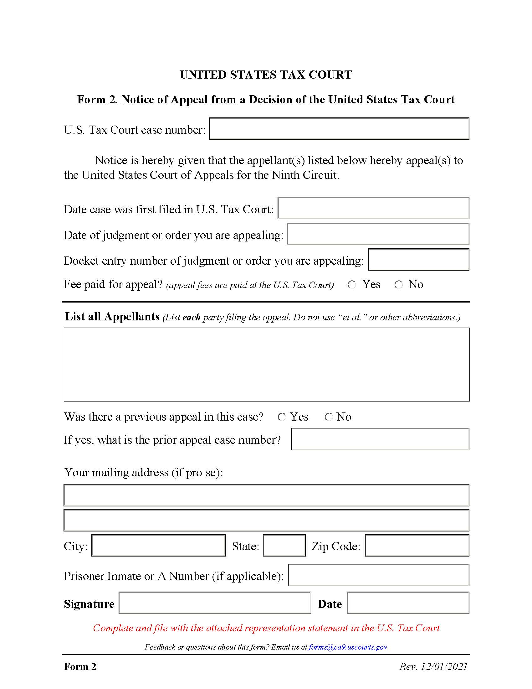 Form 2 Notice Of Appeal From A Decision Of The US Tax Court {2} | Pdf Fpdf Docx | Official Federal Forms