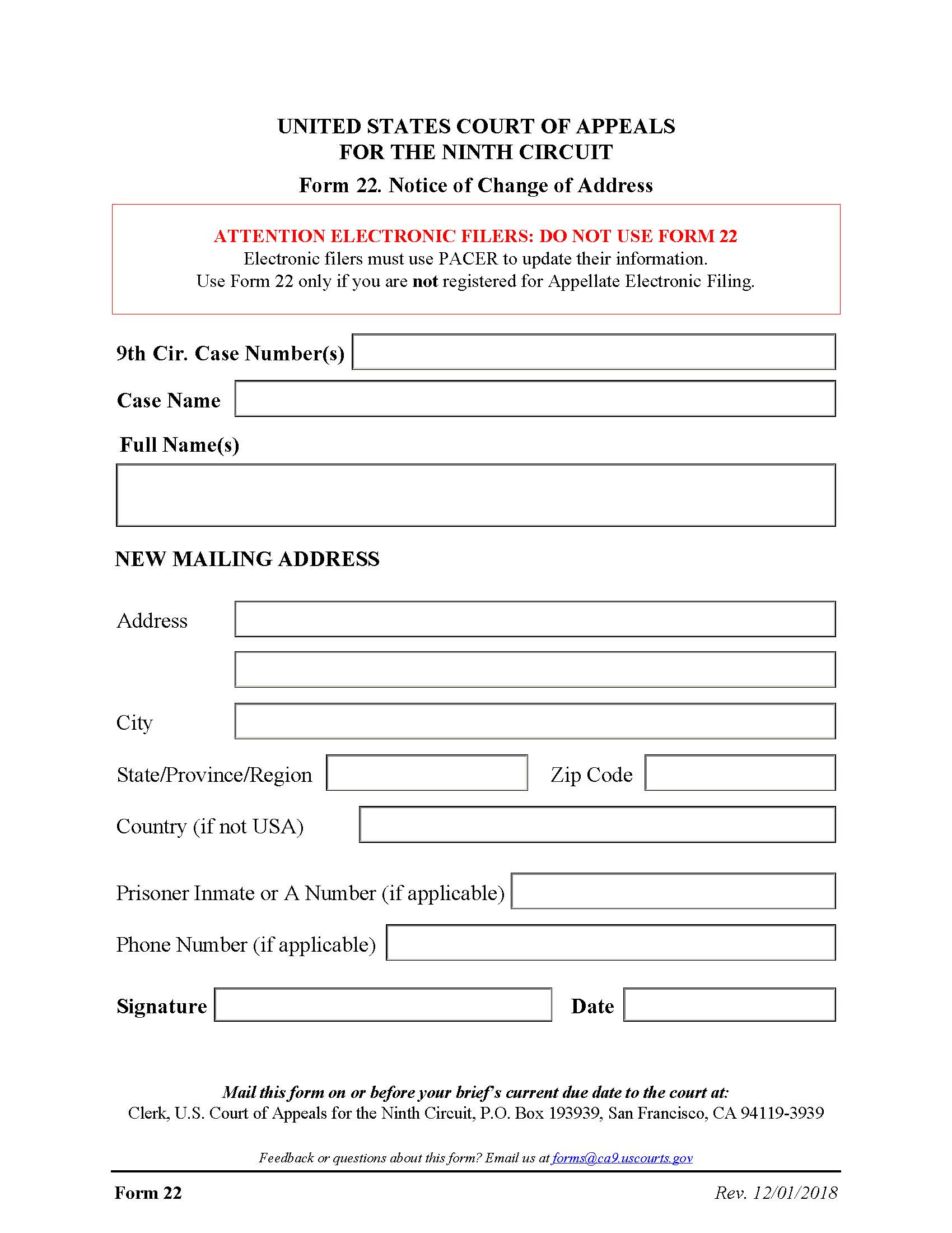 Form 22 Notice Of Change Of Address {22} | Pdf Fpdf Docx | Official Federal Forms