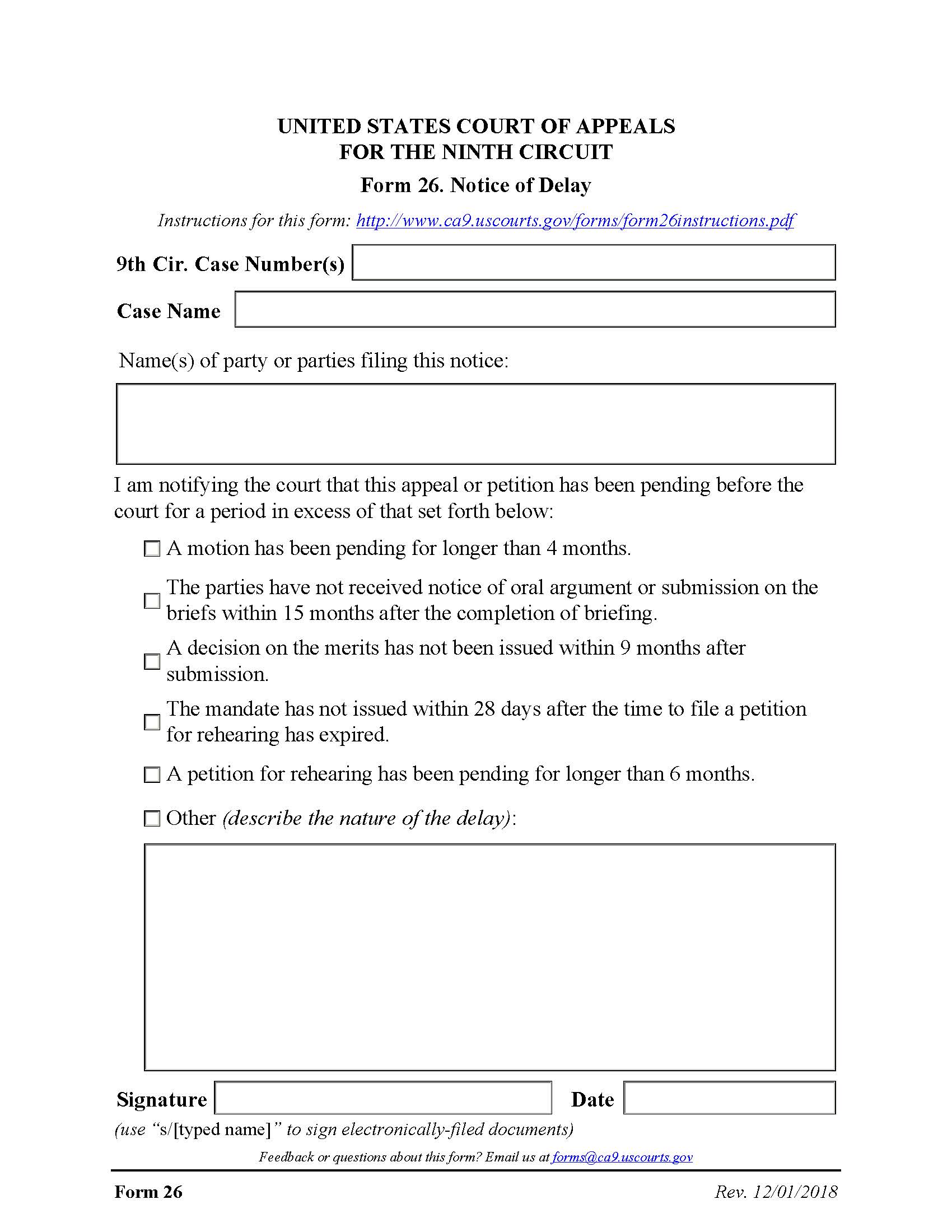 Form 26 Notice Of Delay {26} | Pdf Fpdf Docx | Official Federal Forms