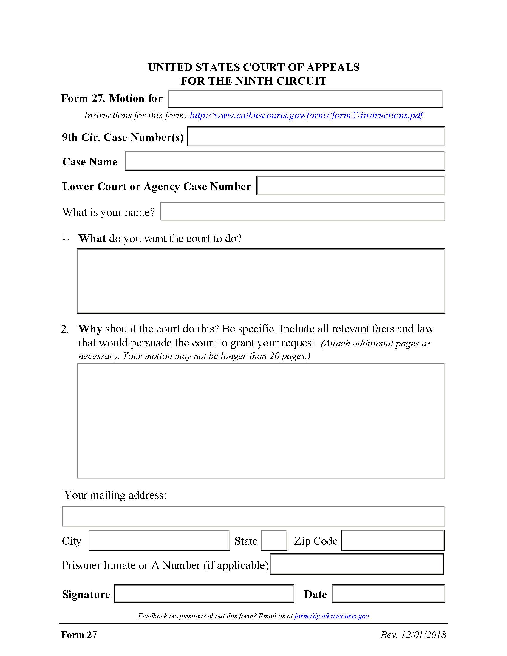 Form 27 Generic Motion {27} | Pdf Fpdf Docx | Official Federal Forms