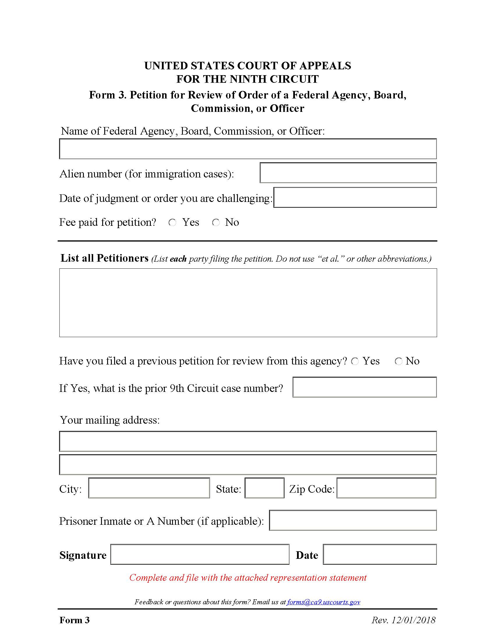 Form 3 Petition For Review Of Order Of A Federal Agency {3} | Pdf Fpdf Docx | Official Federal Forms