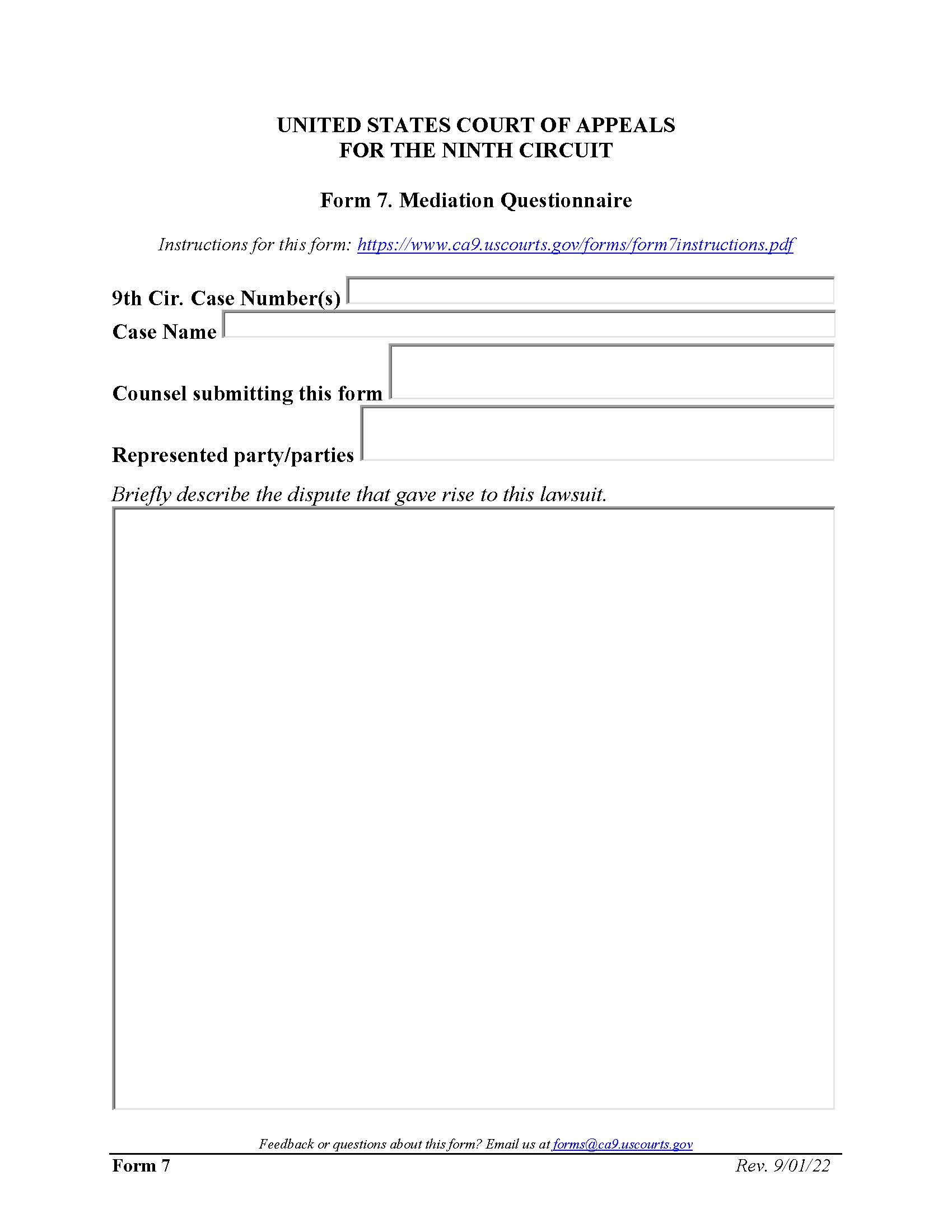 Form 7 Mediation Questionnaire {7} | Pdf Fpdf Docx | Official Federal Forms