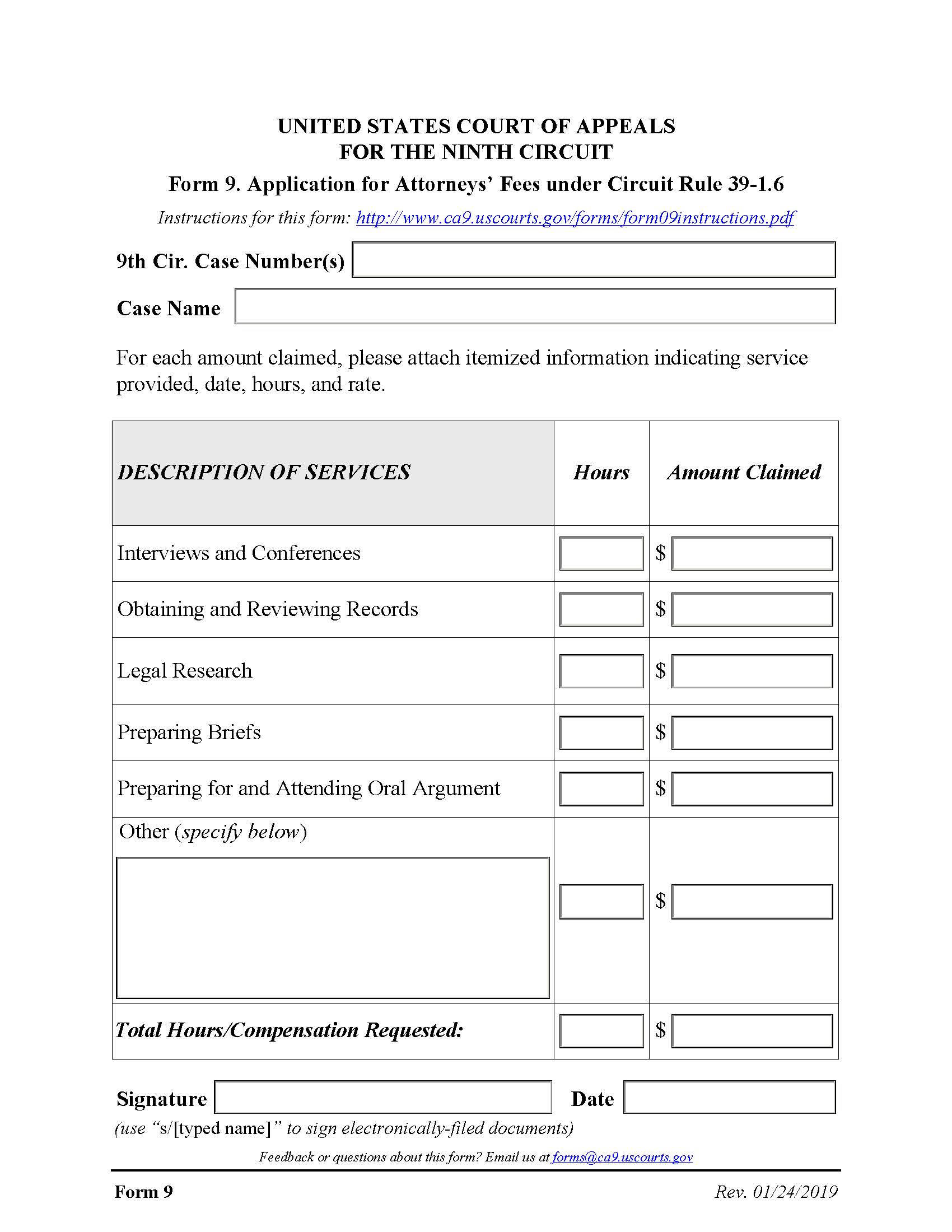 Form 9 Application For Attorneys Fees {9} | Pdf Fpdf Docx | Official Federal Forms