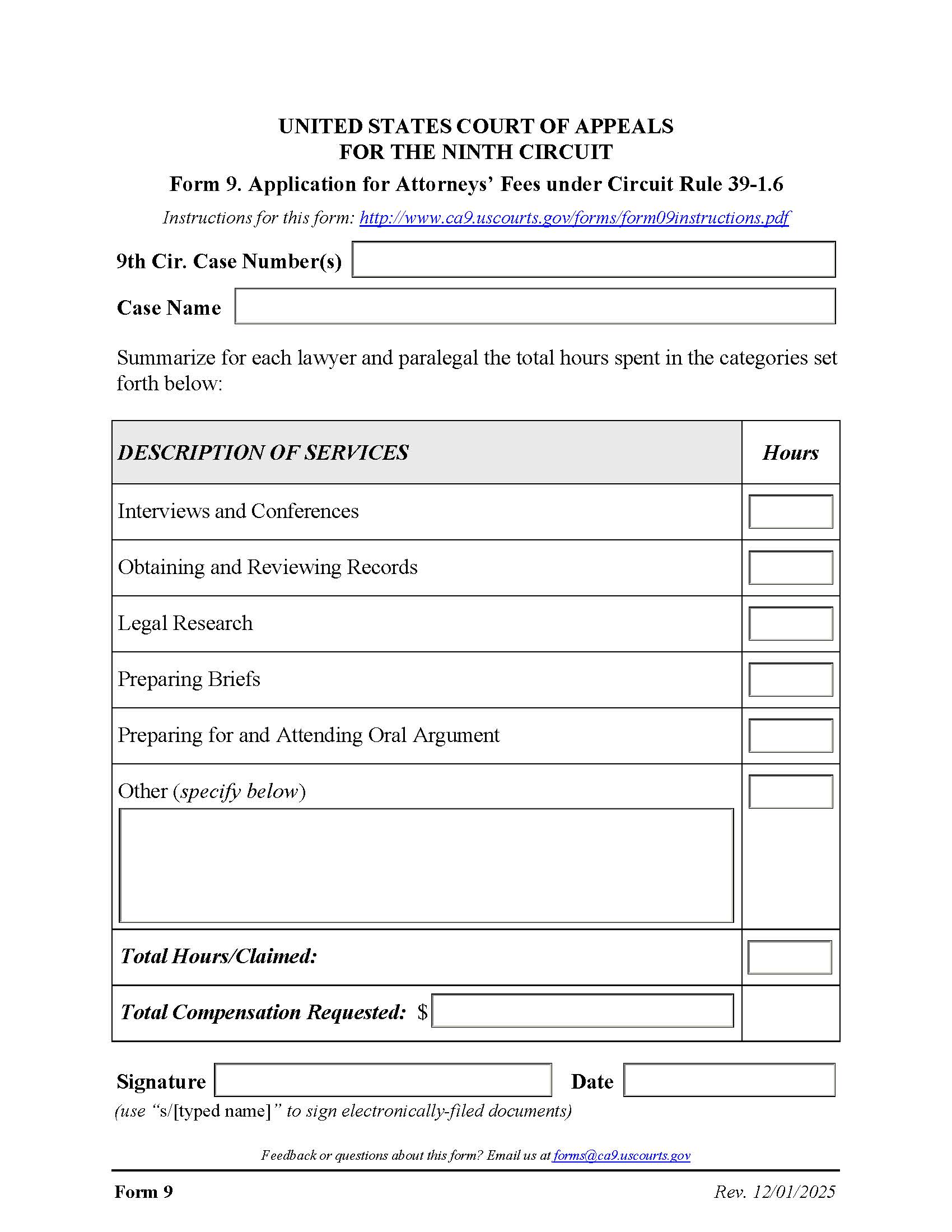 Form 9 Application For Attorneys Fees {9} | Pdf Fpdf Docx | Official Federal Forms