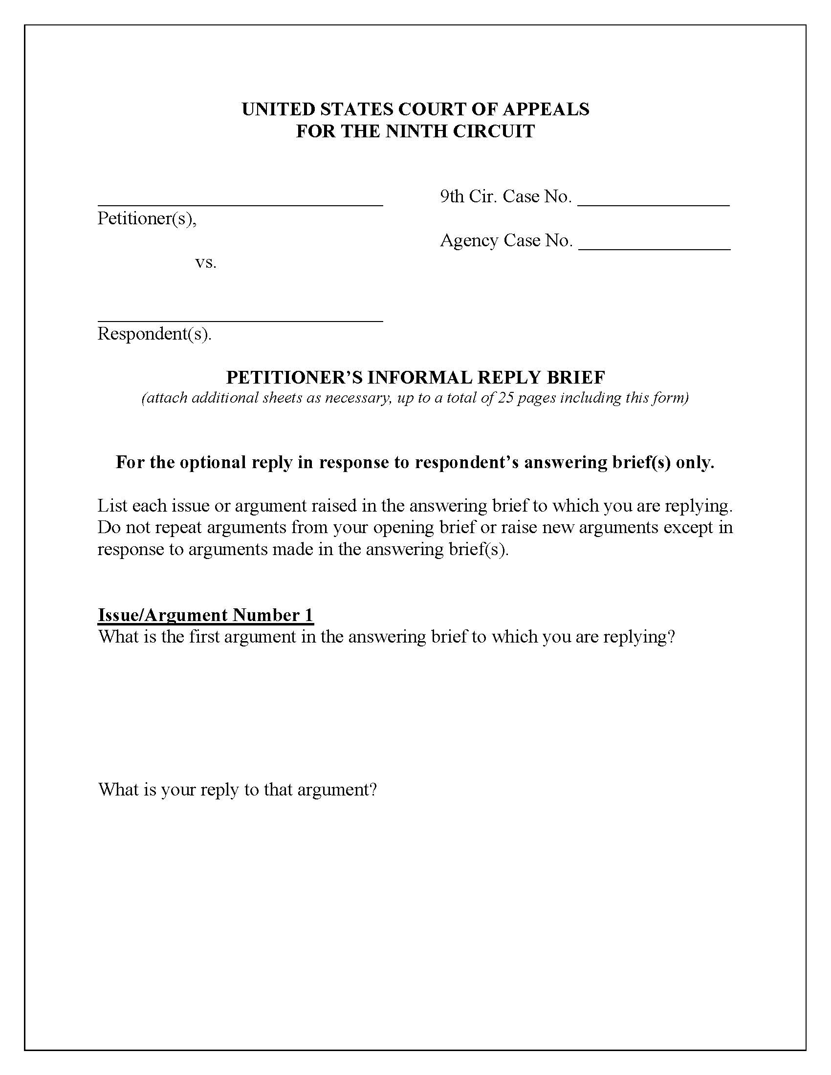 Petitioners Informal Reply Brief | Pdf Fpdf Docx | Official Federal Forms