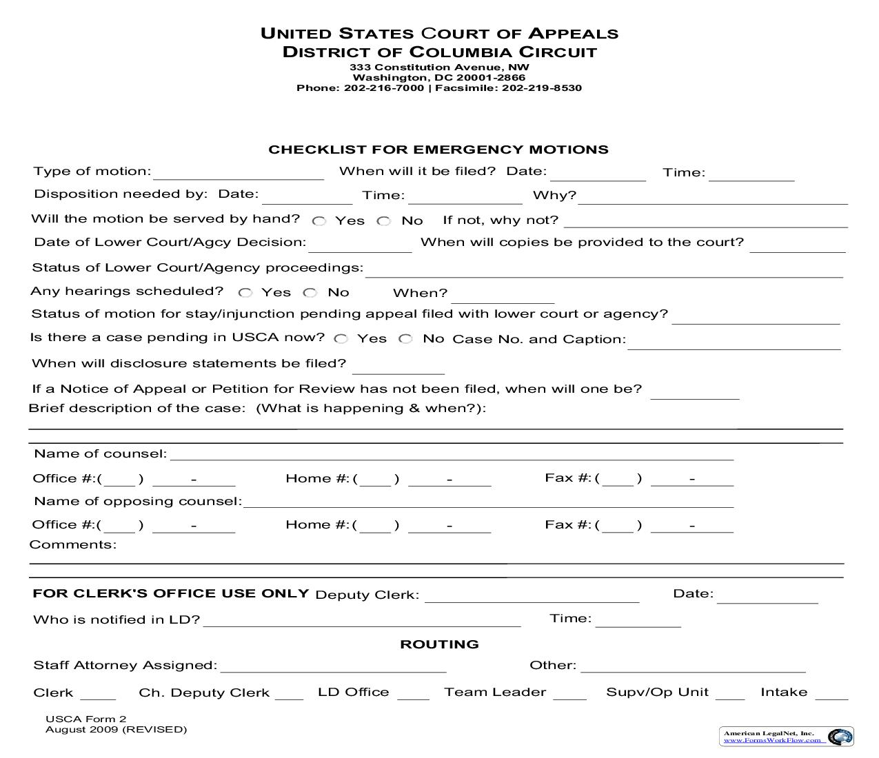 Checklist For Emergency Motions {USCA 2} | Pdf Fpdf Doc Docx | Official Federal Forms