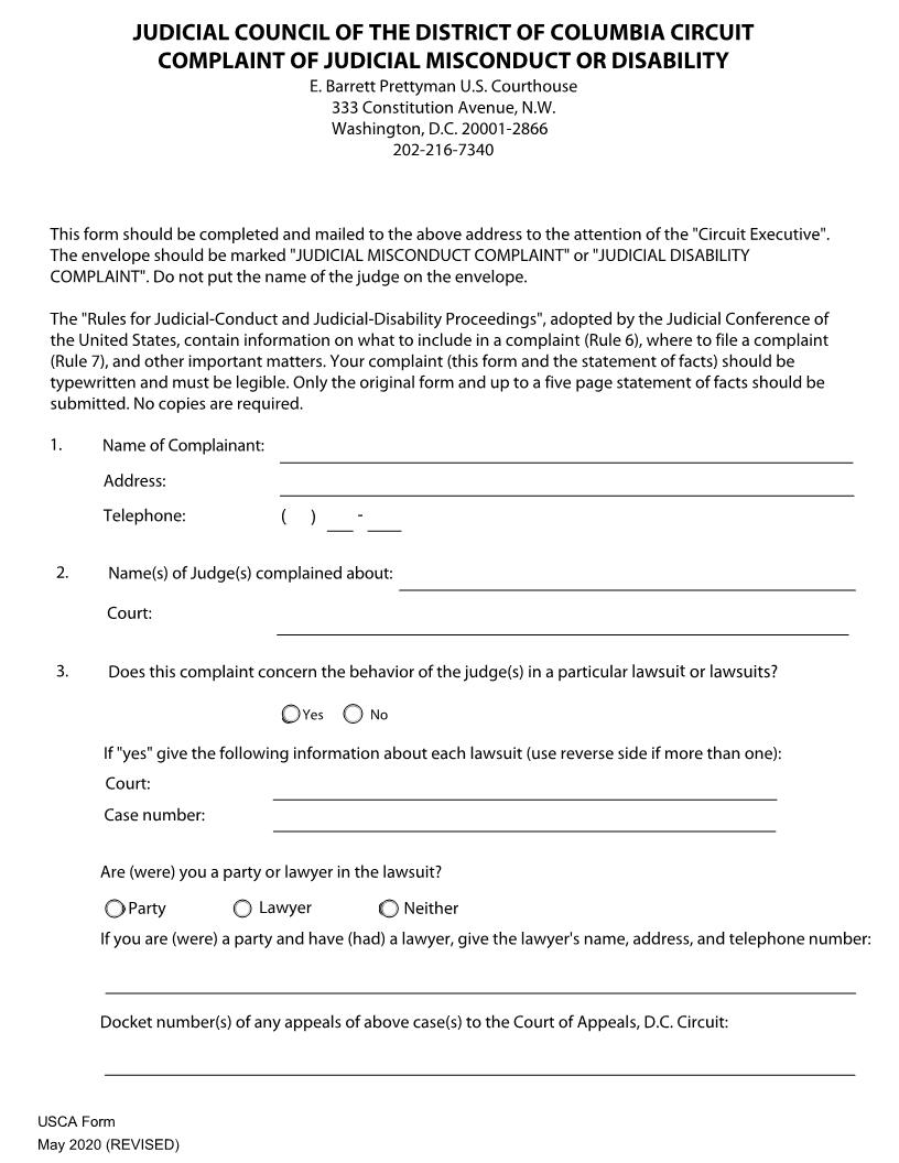 Complaint Of Judicial Misconduct Or Disability {USCA 11} | Pdf Fpdf Doc Docx | Official Federal Forms