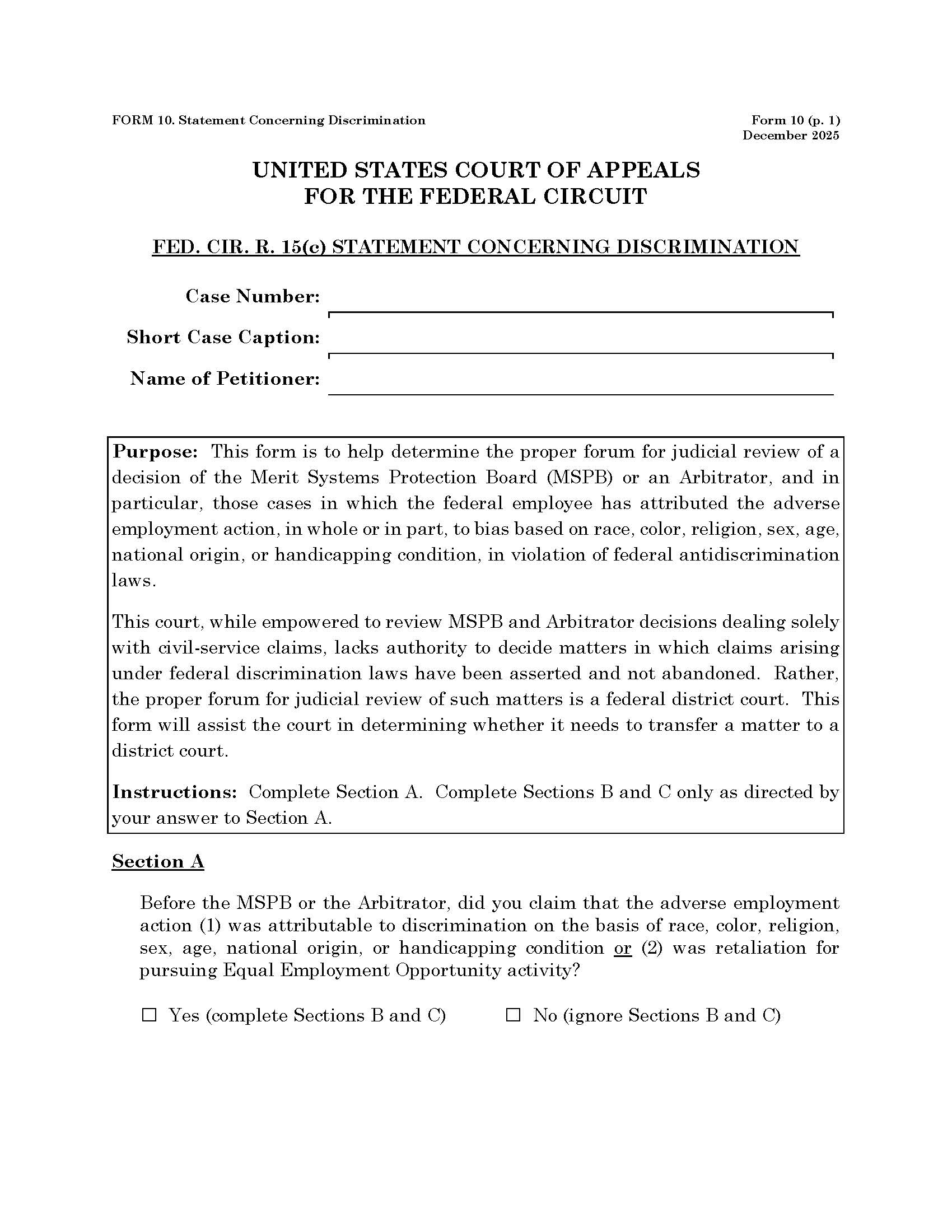 Form 10 Statement Concerning Discrimination {10} | Pdf Fpdf Doc Docx | Official Federal Forms