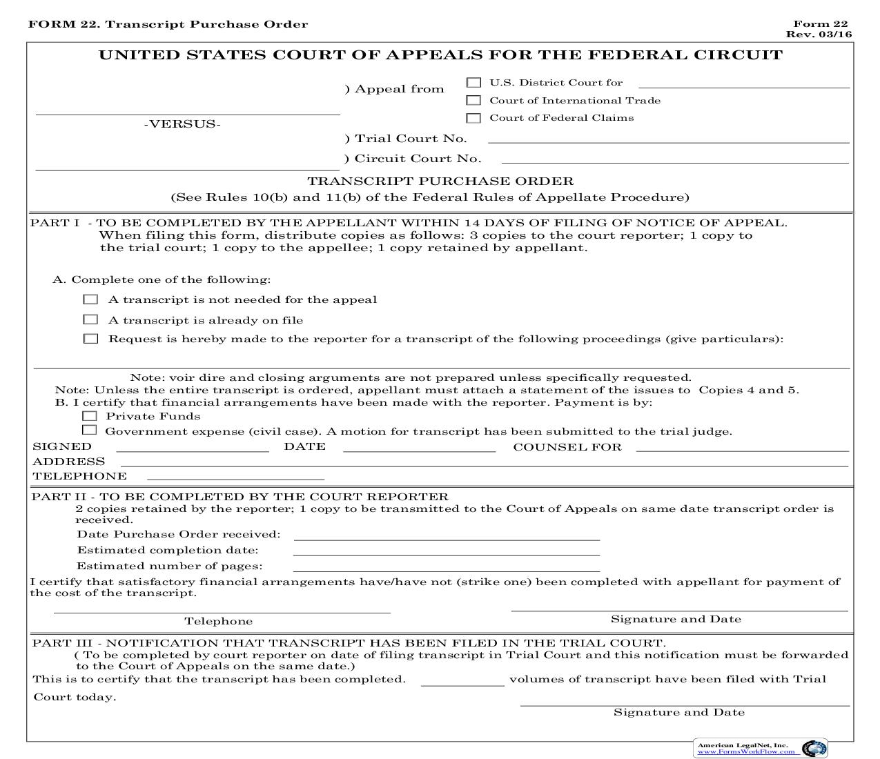 Form 22 Transcript Purchase Order {22} | Pdf Fpdf Doc Docx | Official Federal Forms