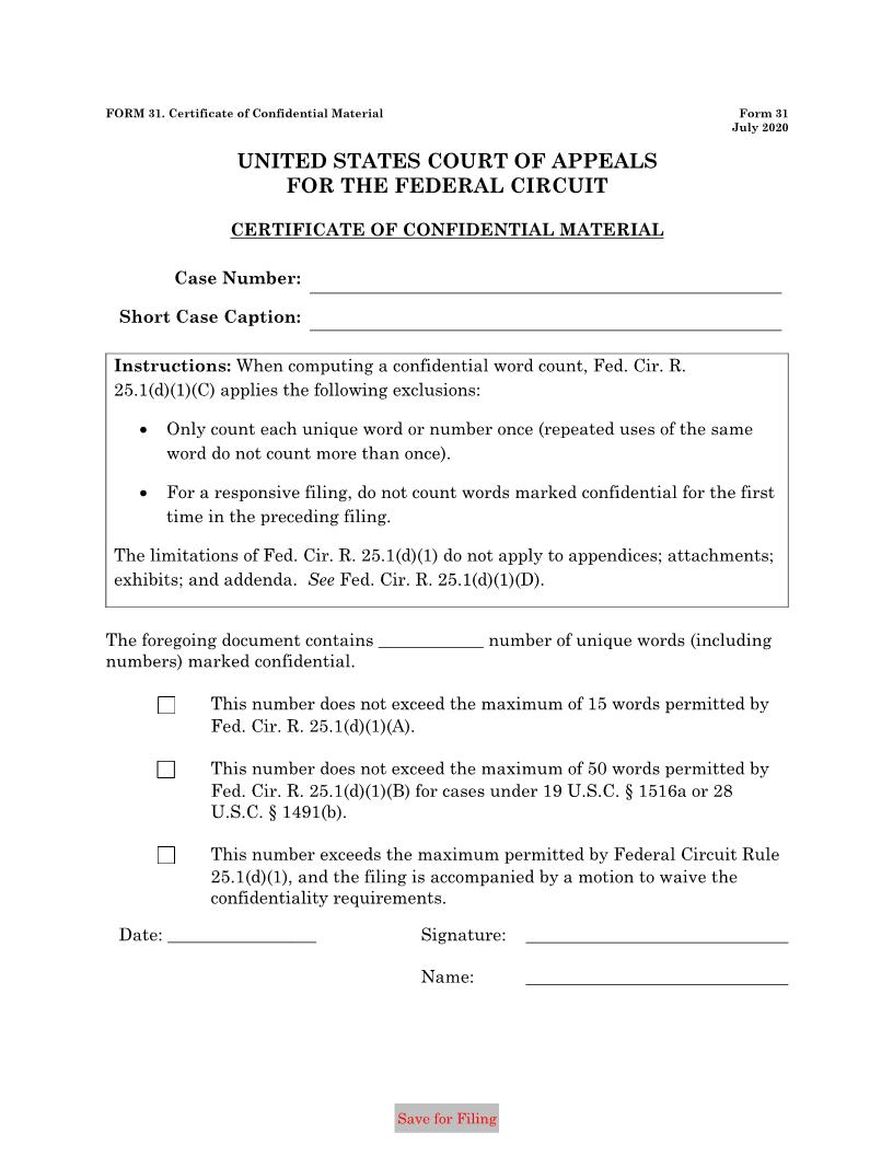 Form 31 Certificate Of Compliance With Rule 27(m) 28(d) {31} | Pdf Fpdf Doc Docx | Official Federal Forms