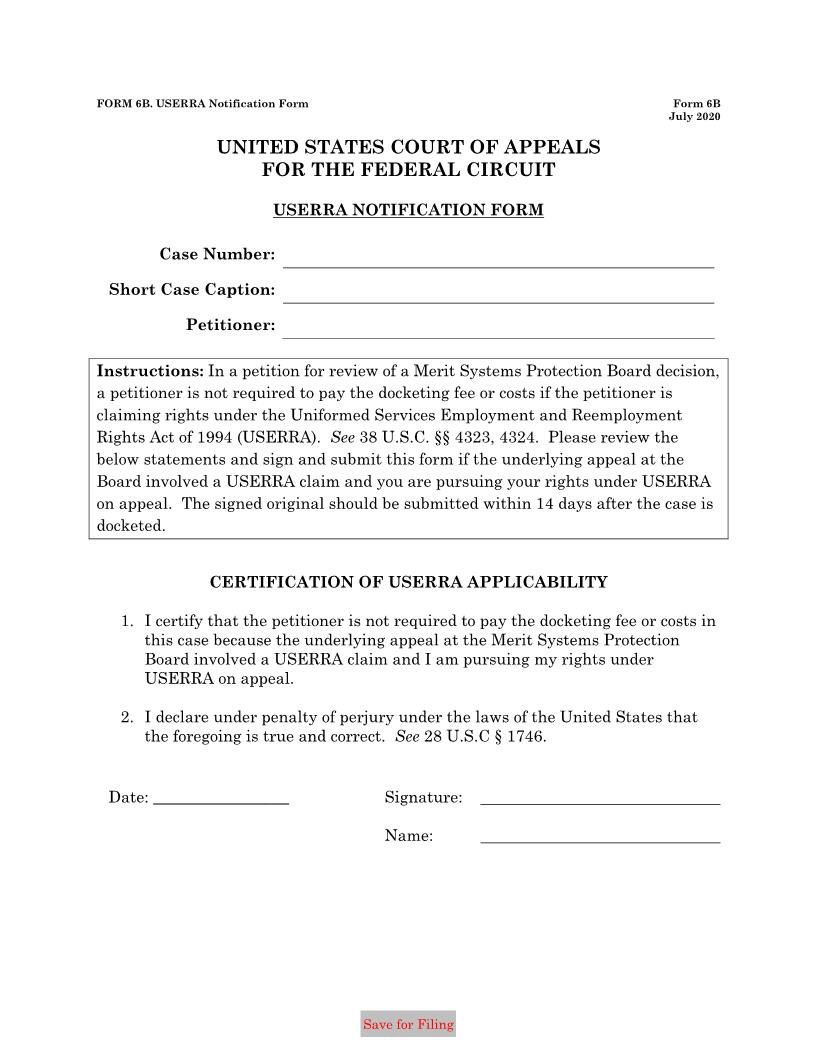 Form 6B USERRA Notification Form {6B} | Pdf Fpdf Doc Docx | Official Federal Forms