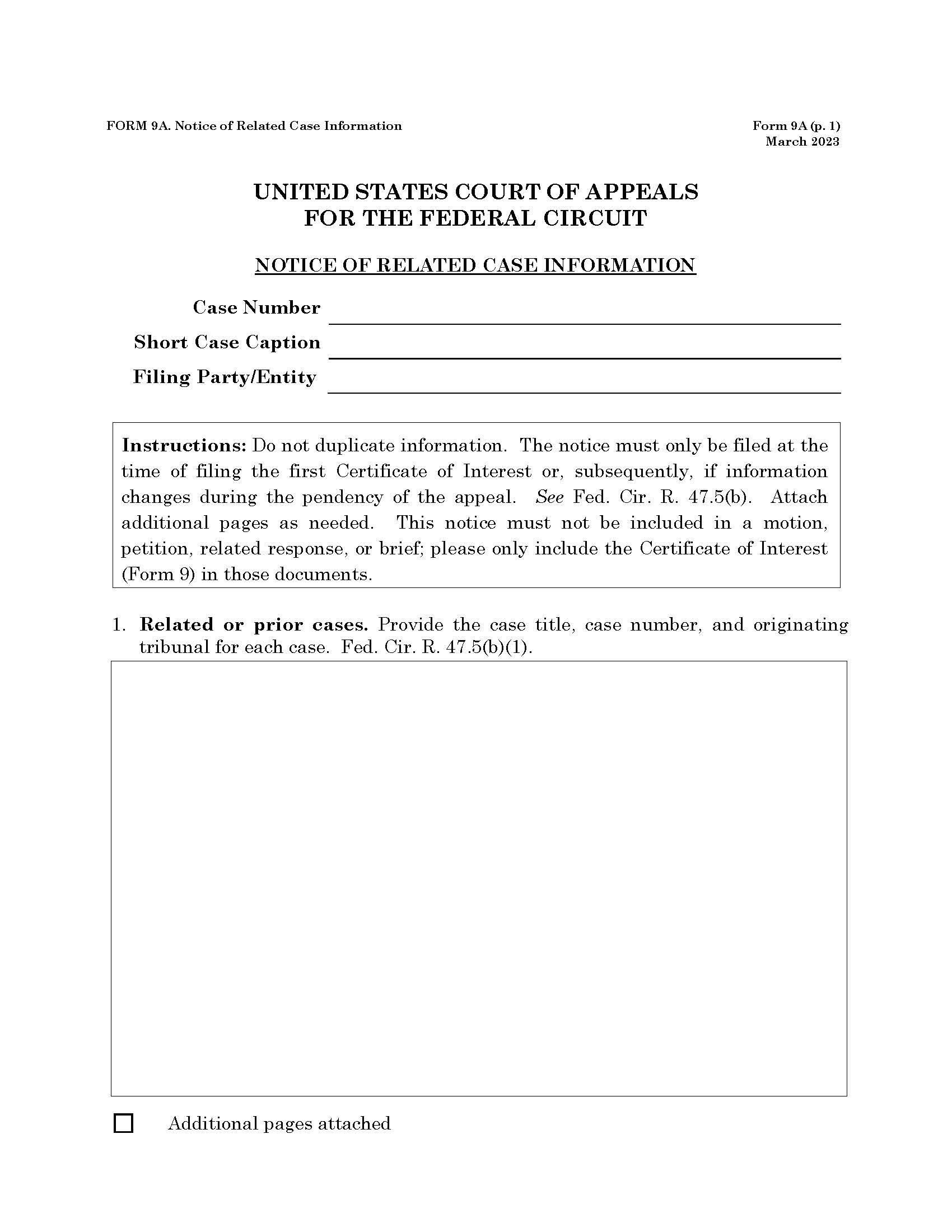 Form 9A Notice Of Related Case Information {09A} | Pdf Fpdf Docx | Official Federal Forms