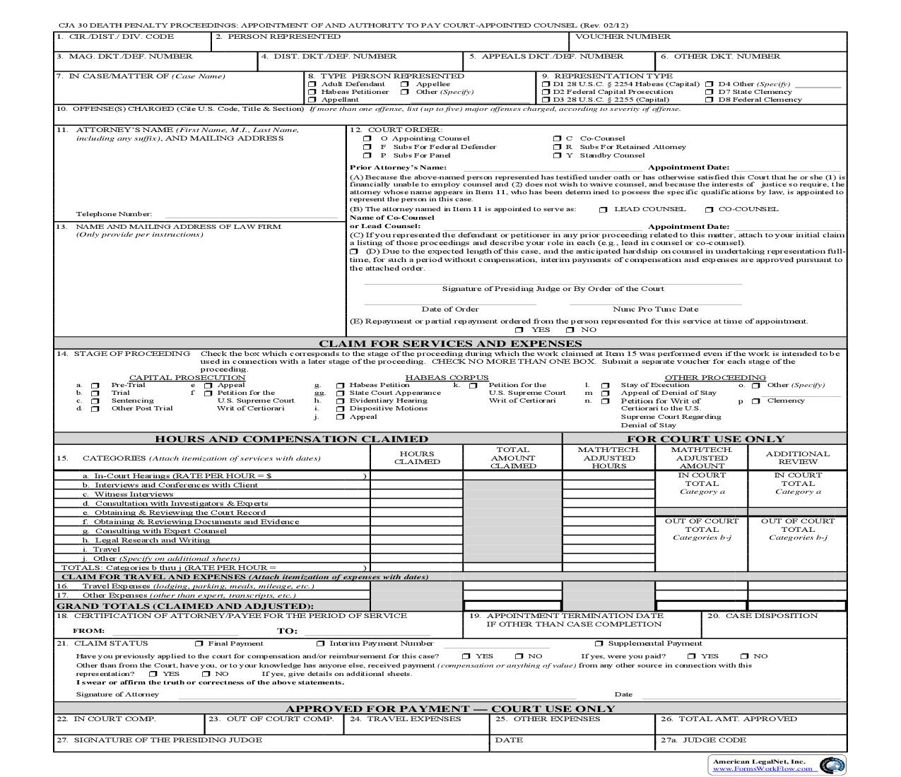 Appointment Of And Authority To Pay Court Appointed Counsel {CJA 30} | Pdf Fpdf Doc Docx | Official Federal Forms