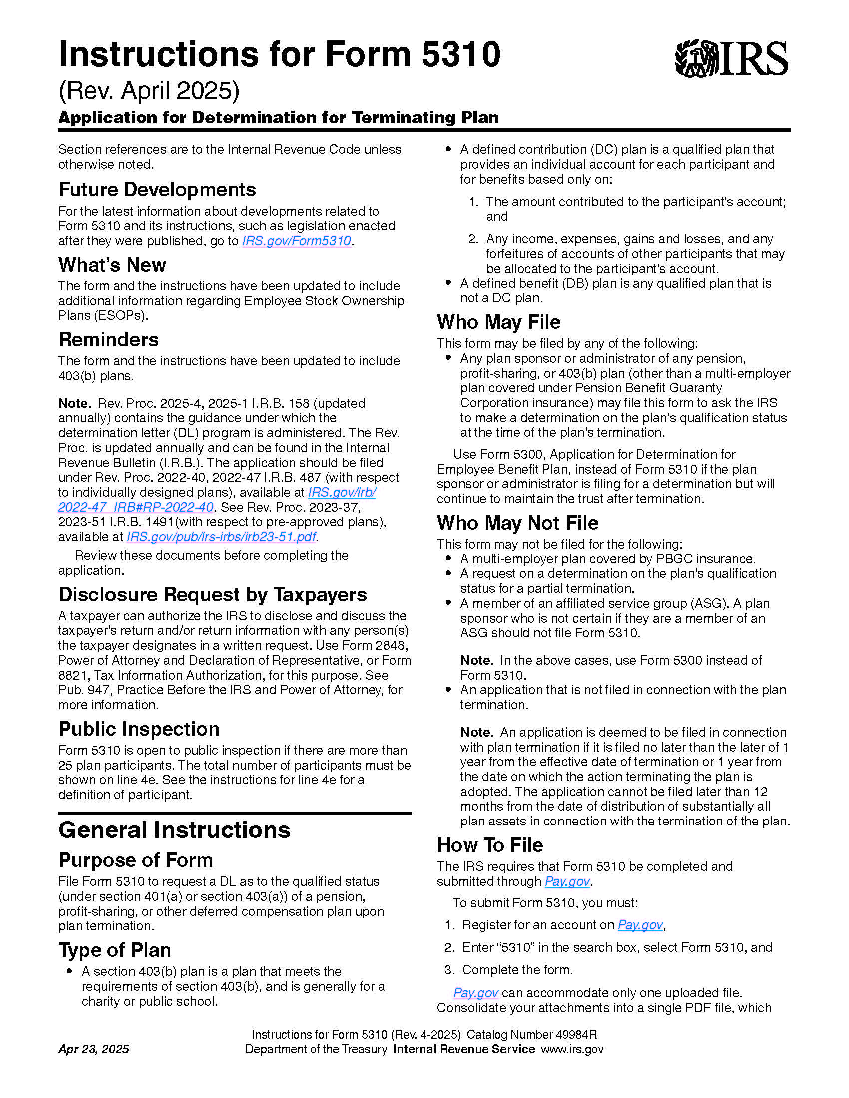 5310 Instructions {5310} | Pdf Fpdf Doc Docx | Official Federal Forms