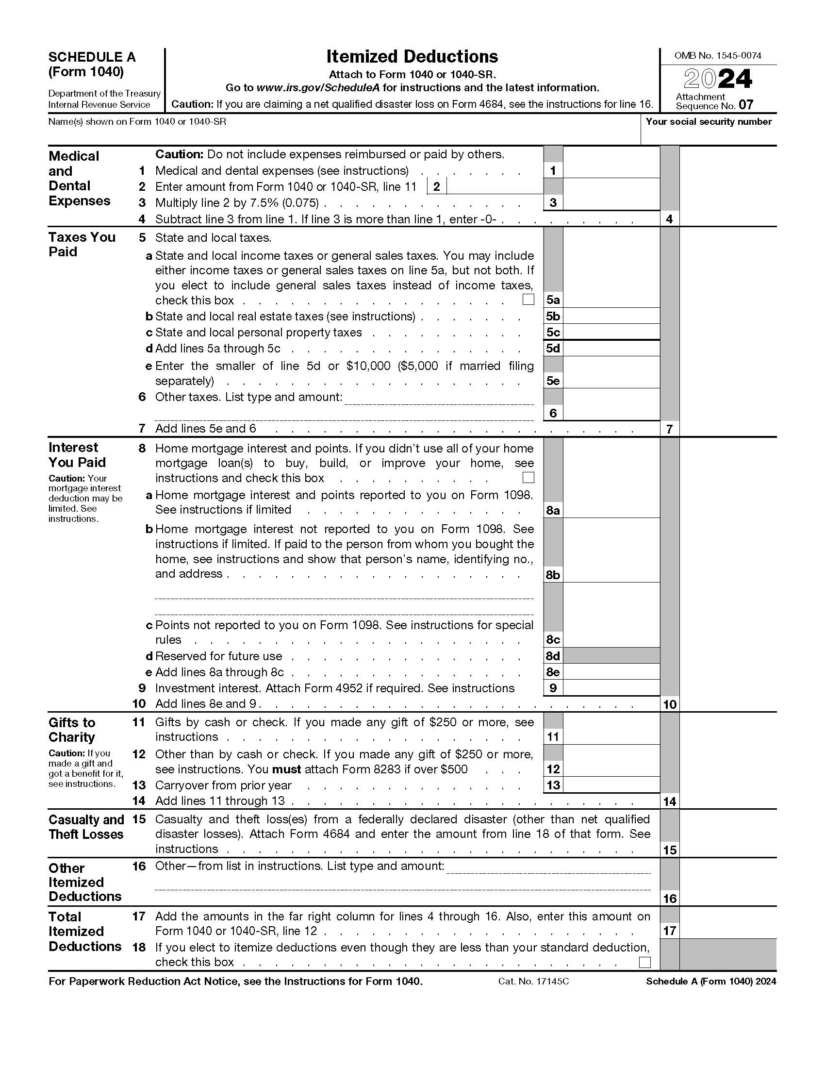 Form 1040 Schedule A Itemized Deductions {1040} | Pdf Fpdf Docx | Official Federal Forms