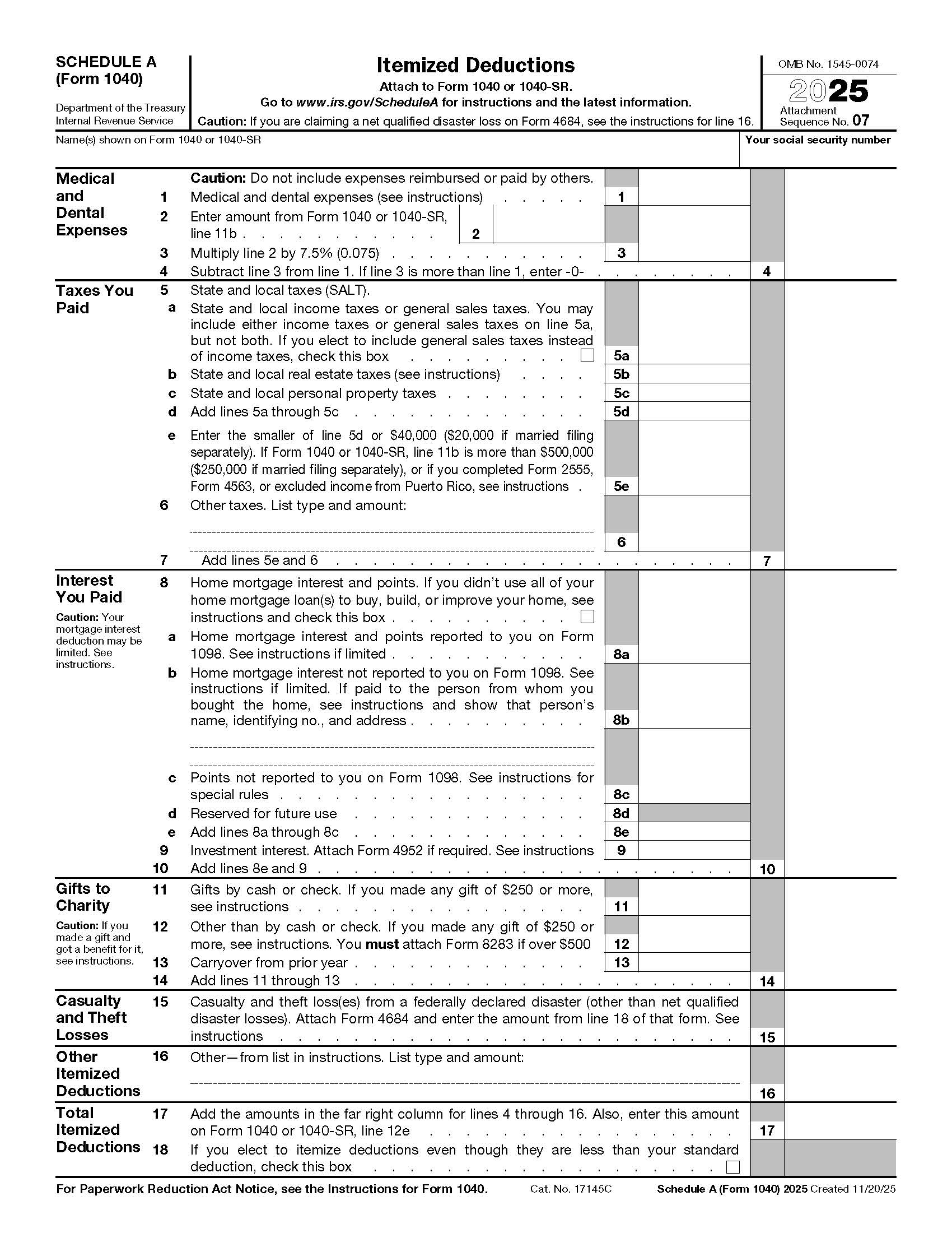 Form 1040 Schedule A Itemized Deductions {1040} | Pdf Fpdf Docx | Official Federal Forms