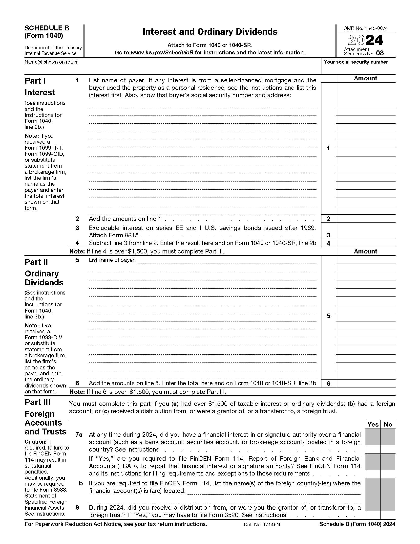 Form 1040 Schedule B Interest And Ordinary Dividends {1040} | Pdf Fpdf Doc Docx | Official Federal Forms