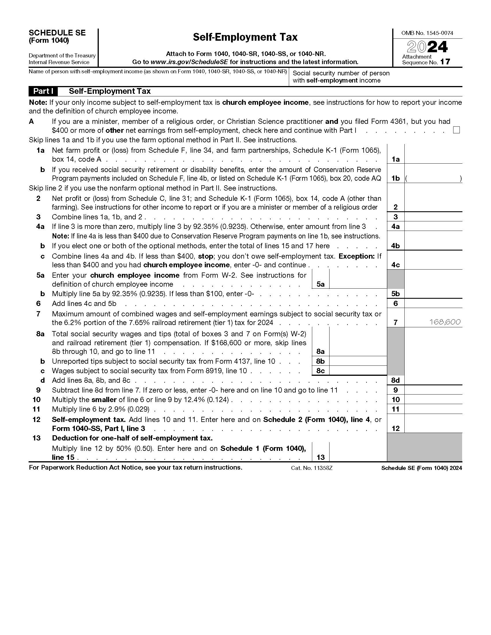 Form 1040 Schedule SE Self-Employment Tax {1040} | Pdf Fpdf Doc Docx | Official Federal Forms
