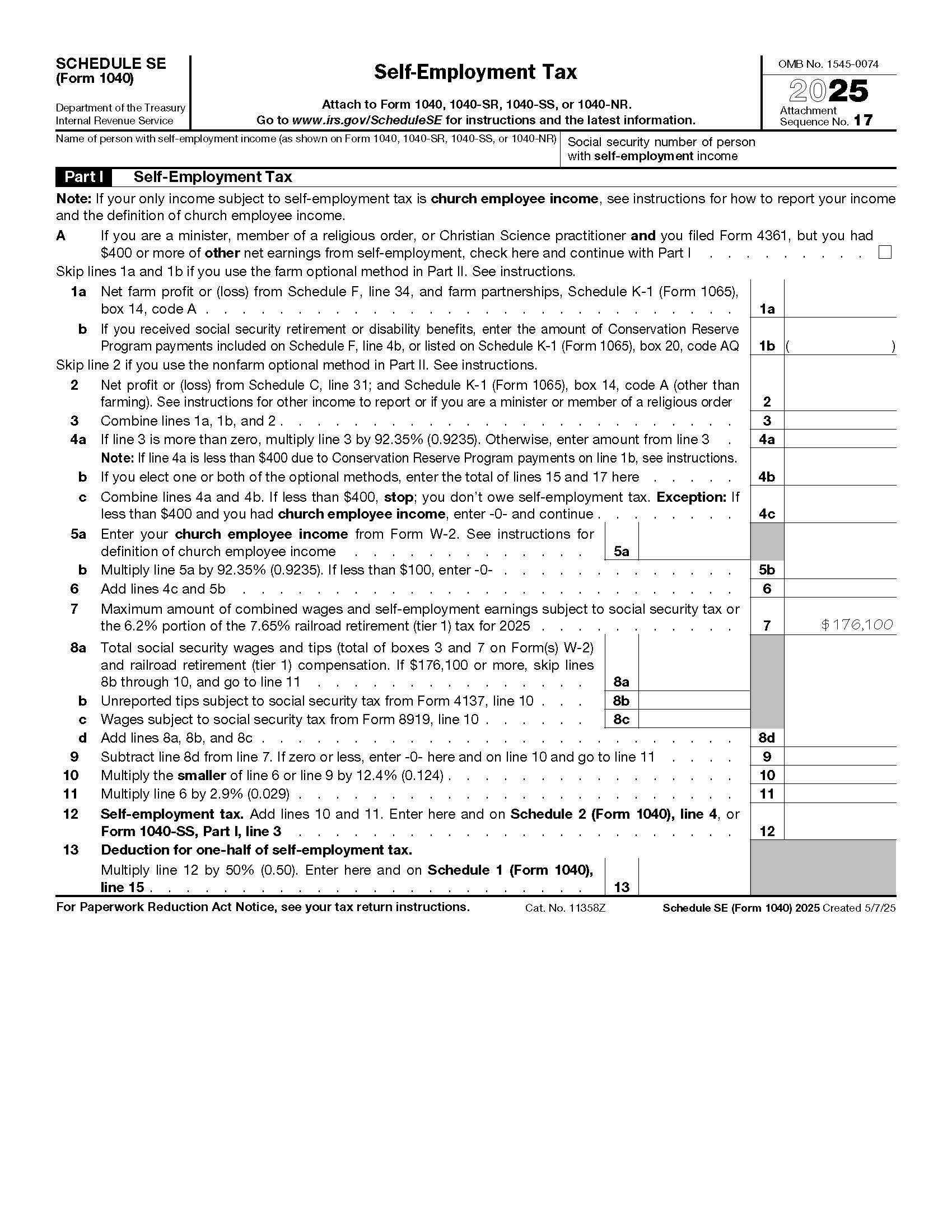 Form 1040 Schedule SE Self-Employment Tax {1040} | Pdf Fpdf Doc Docx | Official Federal Forms