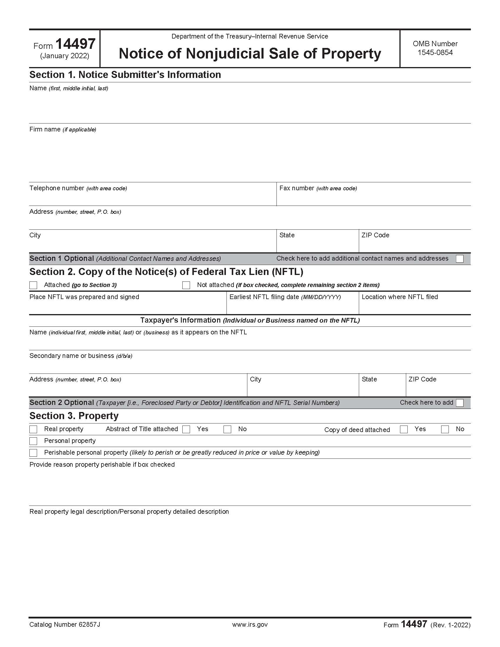 Form 14497 Notice Of Nonjudicial Sale Of Property {14497} | Pdf Fpdf Doc Docx | Official Federal Forms