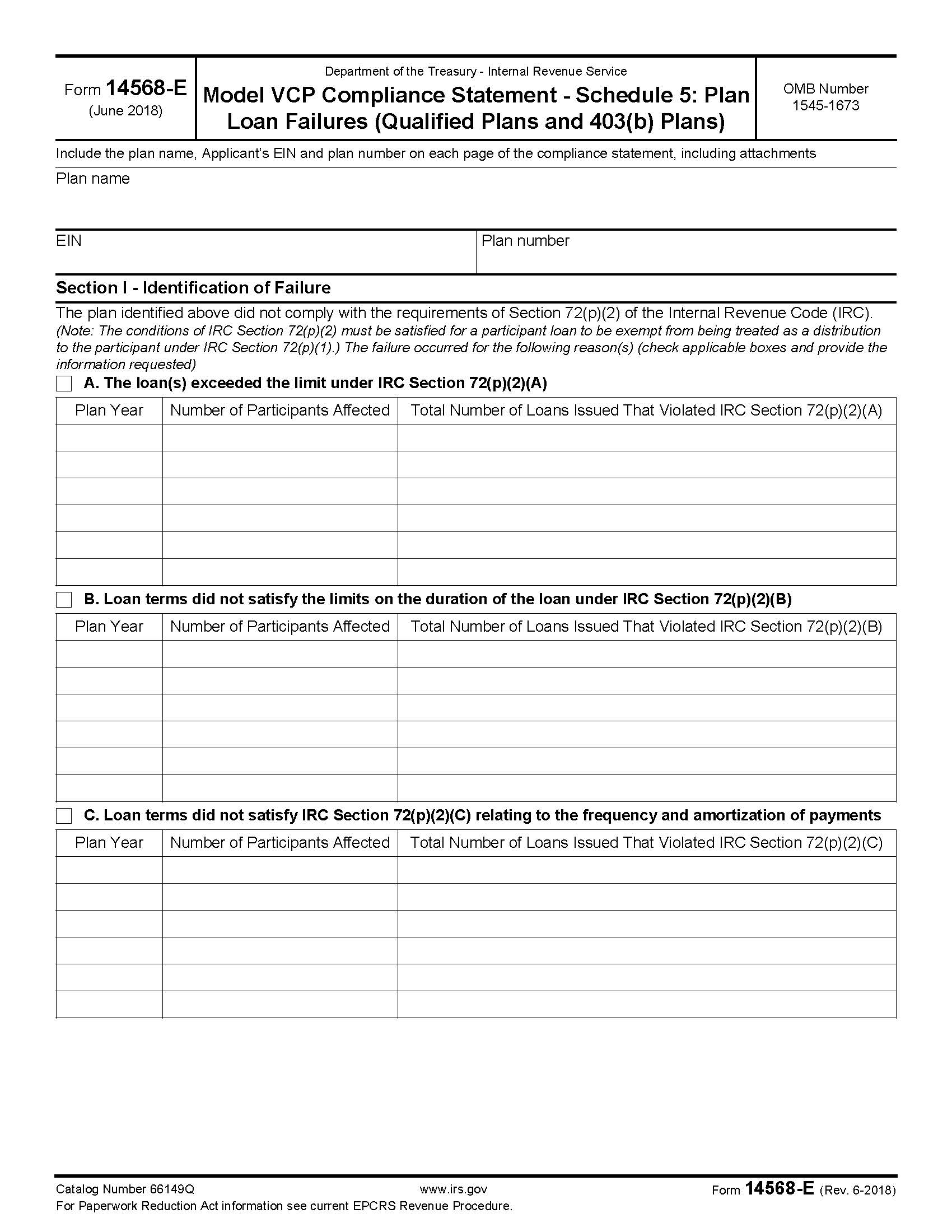 Form 14568 E Appendix C Part II Schedule 5 Plan Loan Failures {14568-E} | Pdf Fpdf Docx | Official Federal Forms