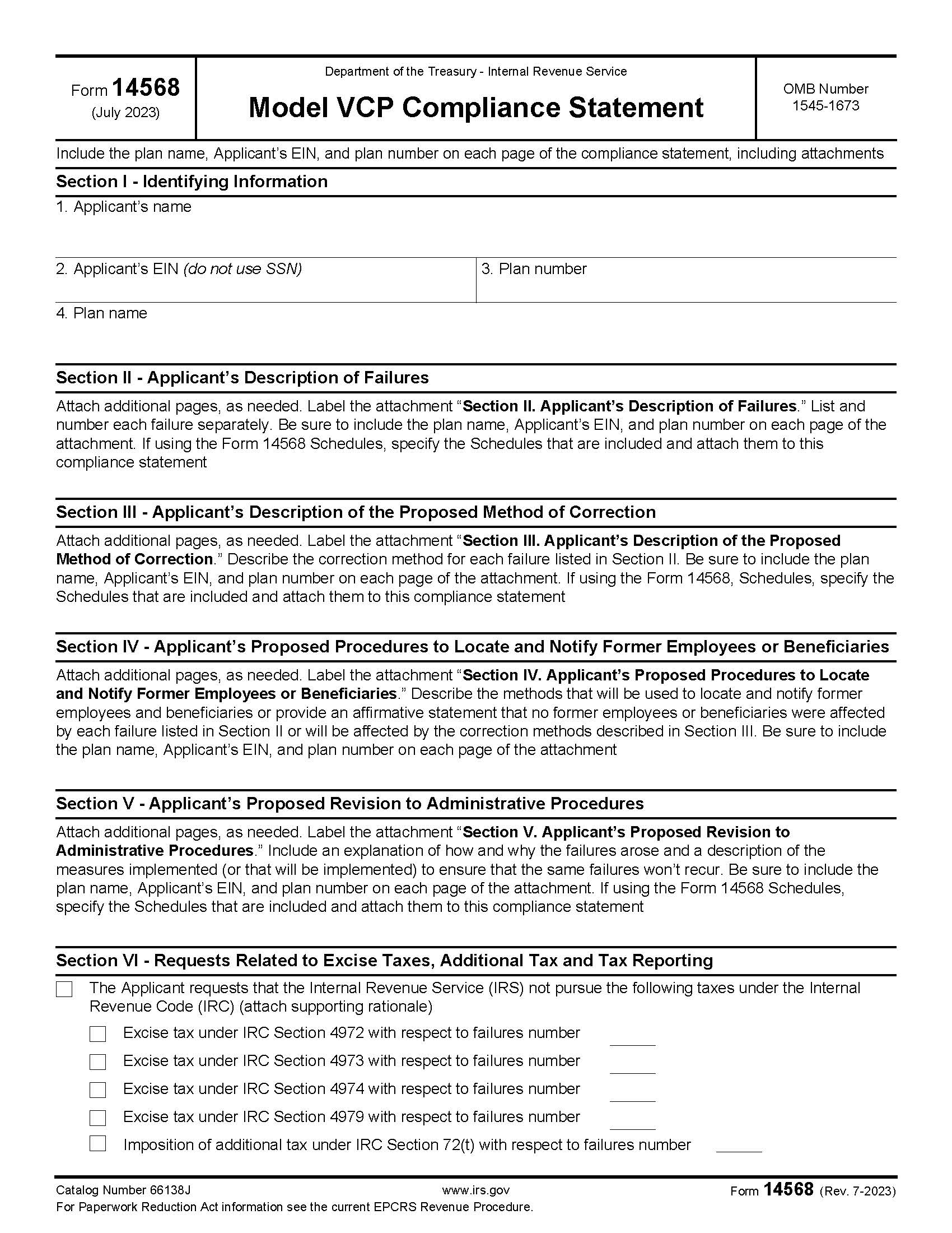Form 14568 Model VCP Compliance Statement {14568} | Pdf Fpdf Doc Docx | Official Federal Forms
