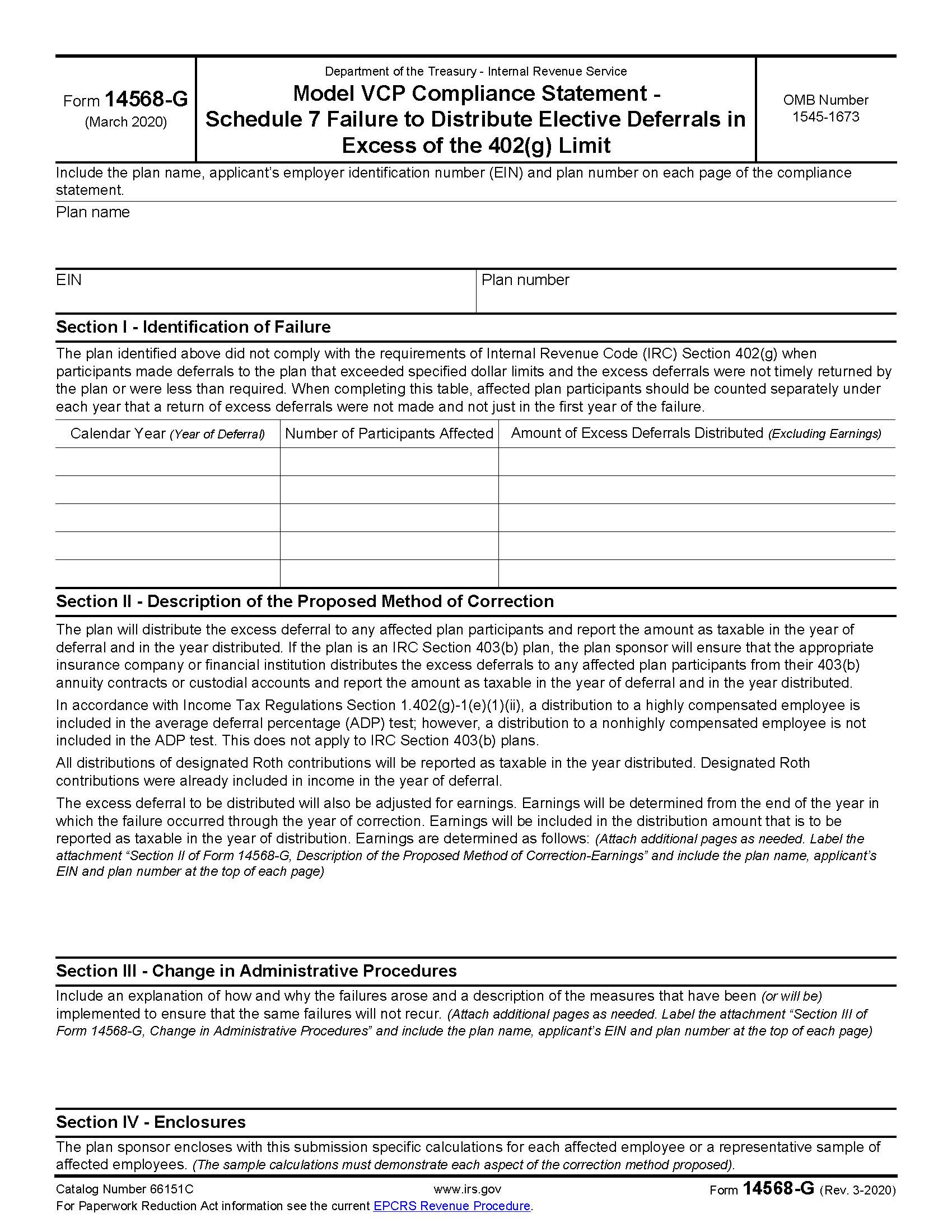Form 14568-G Appendix C Part II Schedule 7 Failure To Distribute Elective Deferrals {14568-G} | Pdf Fpdf Doc Docx | Official Federal Forms