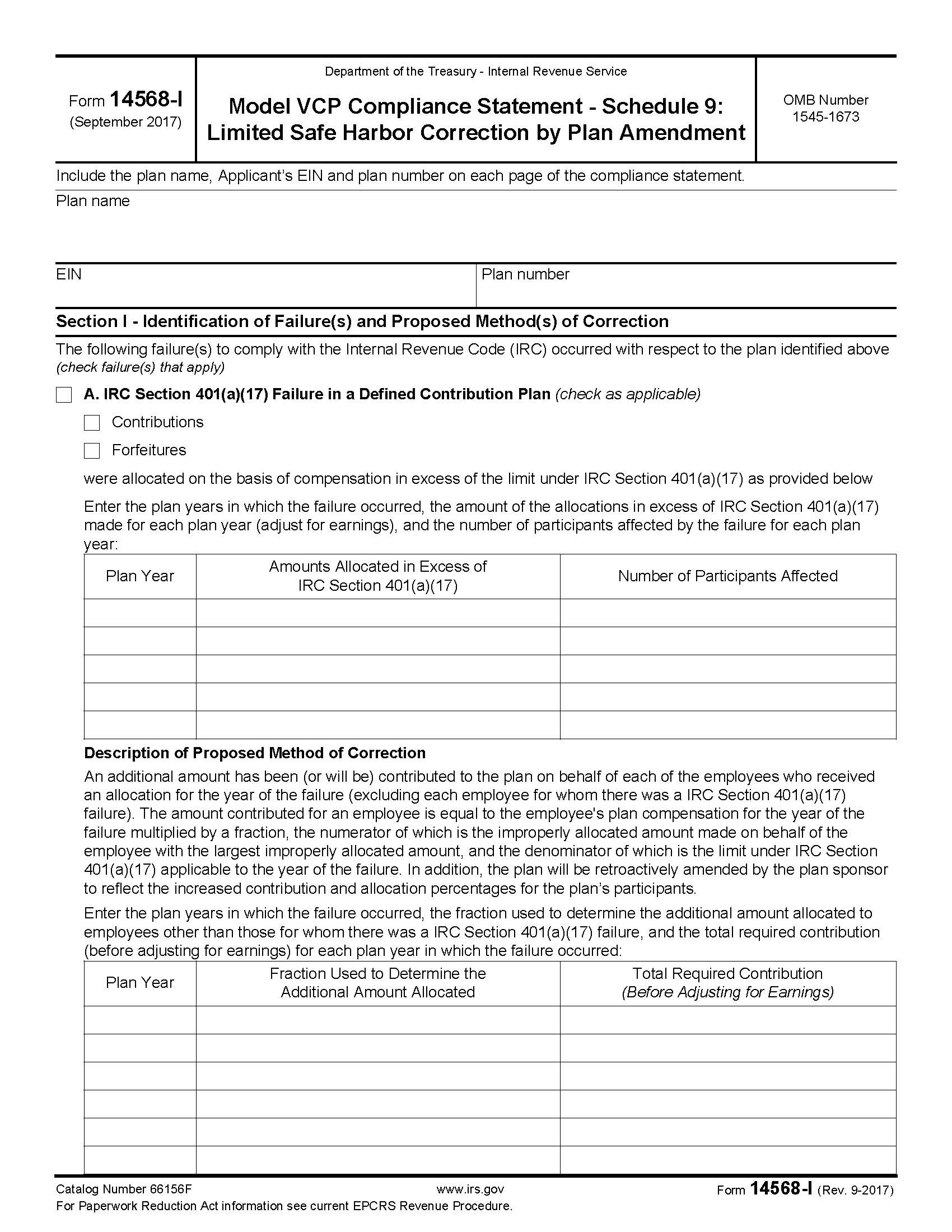 Form 14568-I Appendix C Part II Schedule 9 Correction By Plan Amendment {14568-I} | Pdf Fpdf Doc Docx | Official Federal Forms