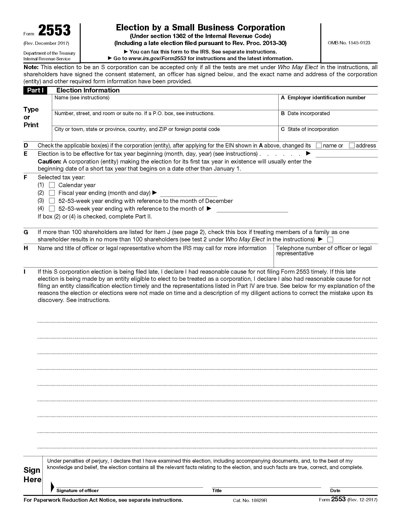 Form 2553 Election By A Small Business Corporation {2553} | Pdf Fpdf Docx | Official Federal Forms