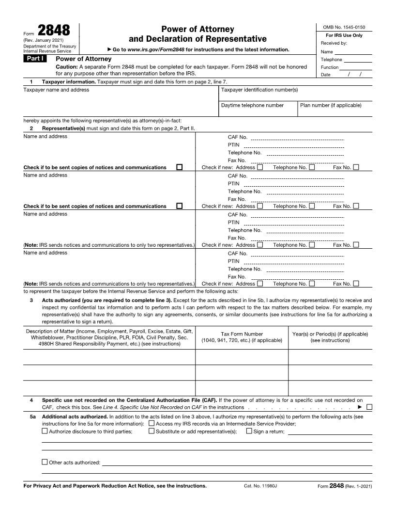 Form 2848 Power Of Attorney And Declaration Of Representative {2848} | Pdf Fpdf Doc Docx | Official Federal Forms