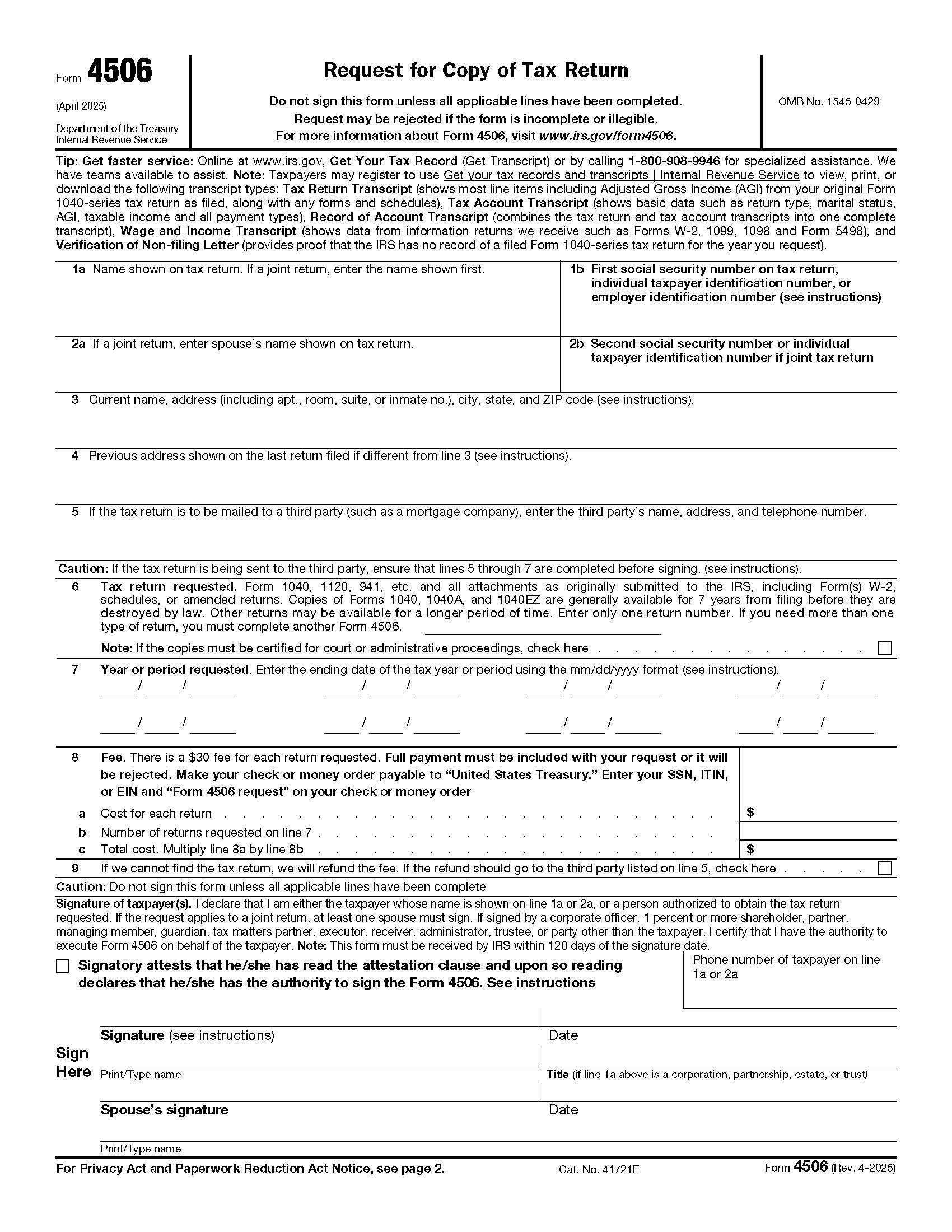 Form 4506 Request For Copy Of Tax Return {4506} | Pdf Fpdf Docx | Official Federal Forms