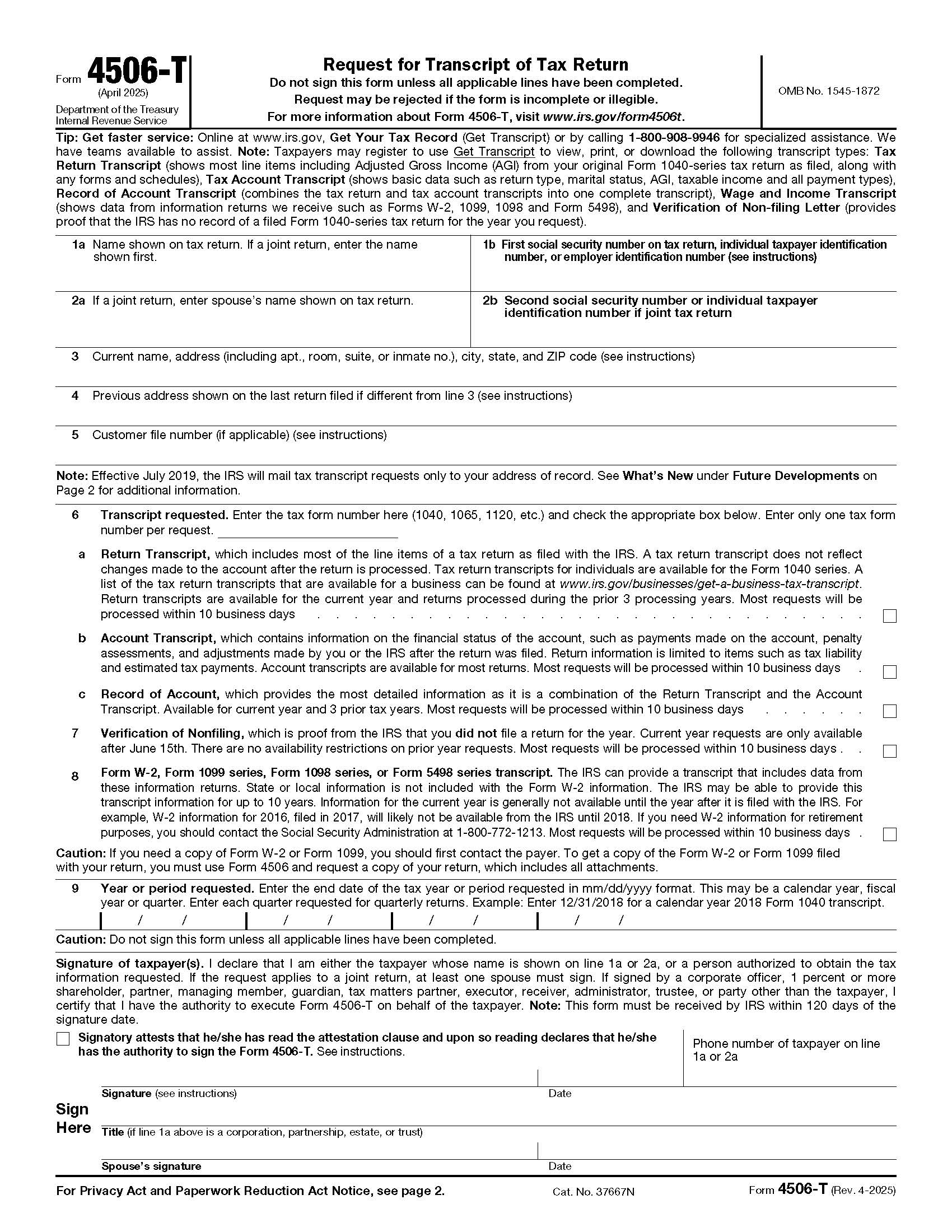 Form 4506-T Request for Transcript of Tax Return {4506-T} | Pdf Fpdf Docx | Official Federal Forms