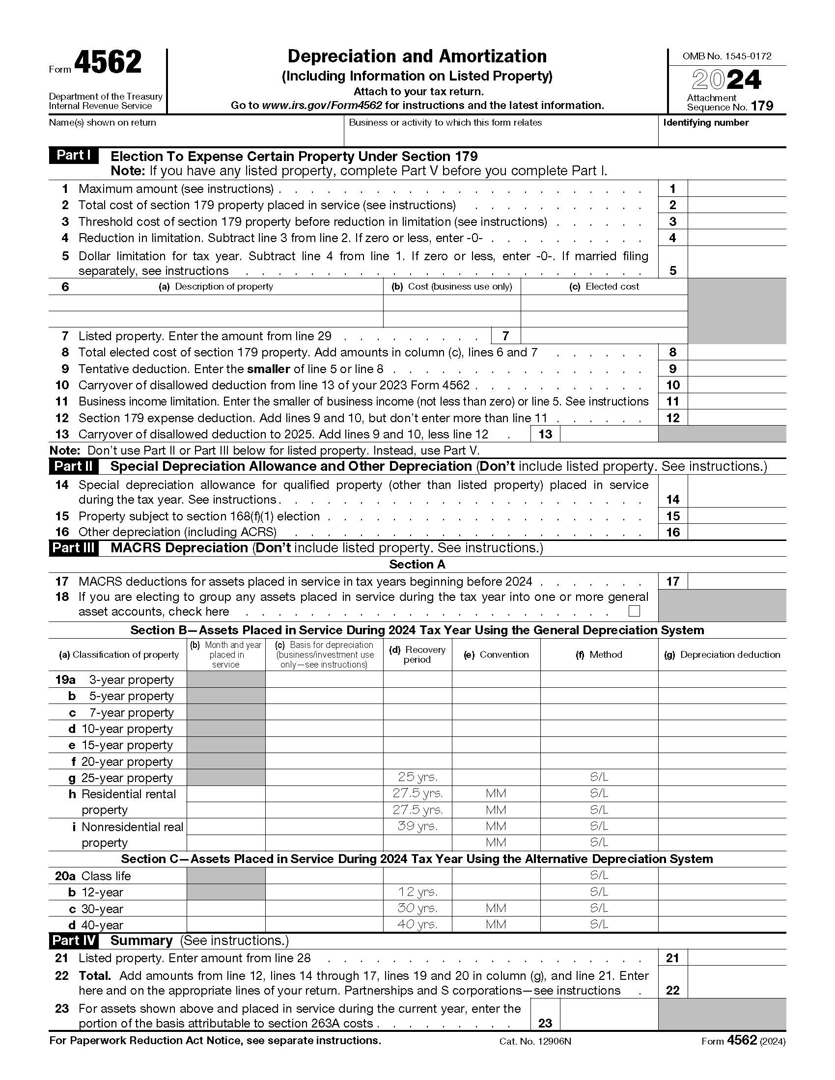 Form 4562 Depreciation And Amortization {4562} | Pdf Fpdf Docx | Official Federal Forms