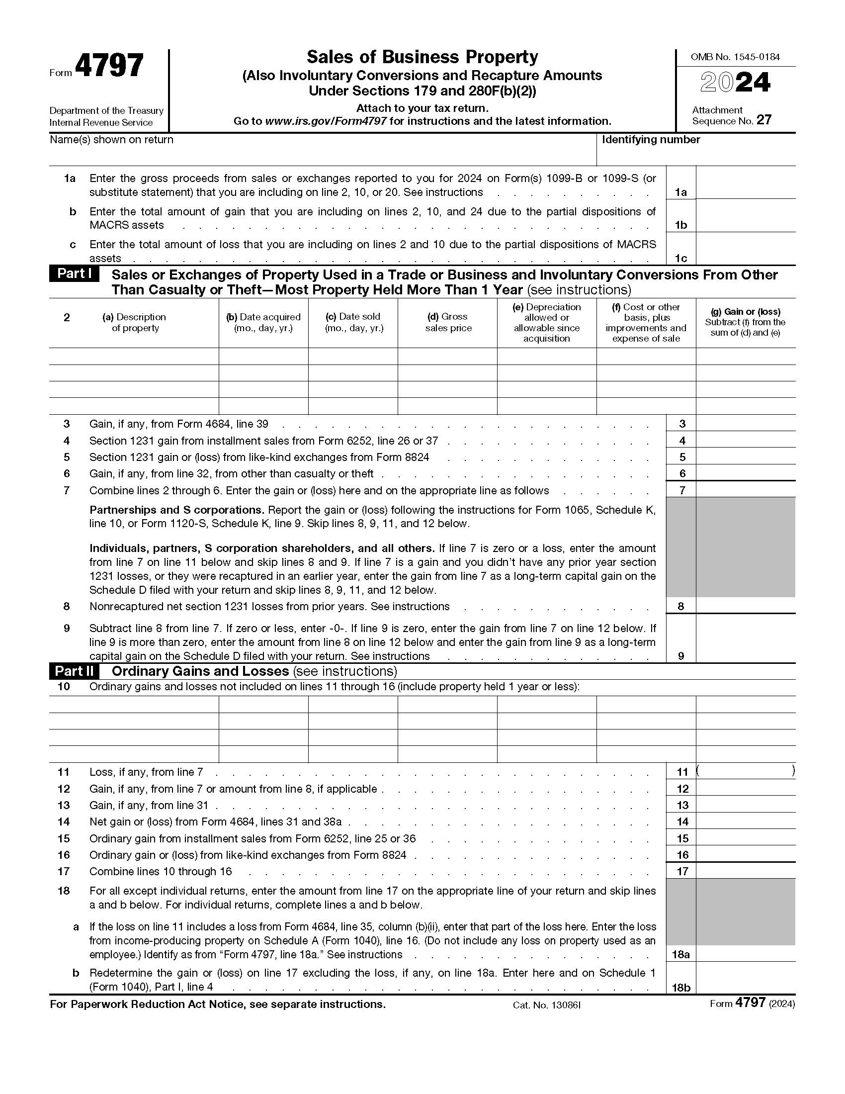 Form 4797 Sales Of Business Property {4797} | Pdf Fpdf Docx | Official Federal Forms