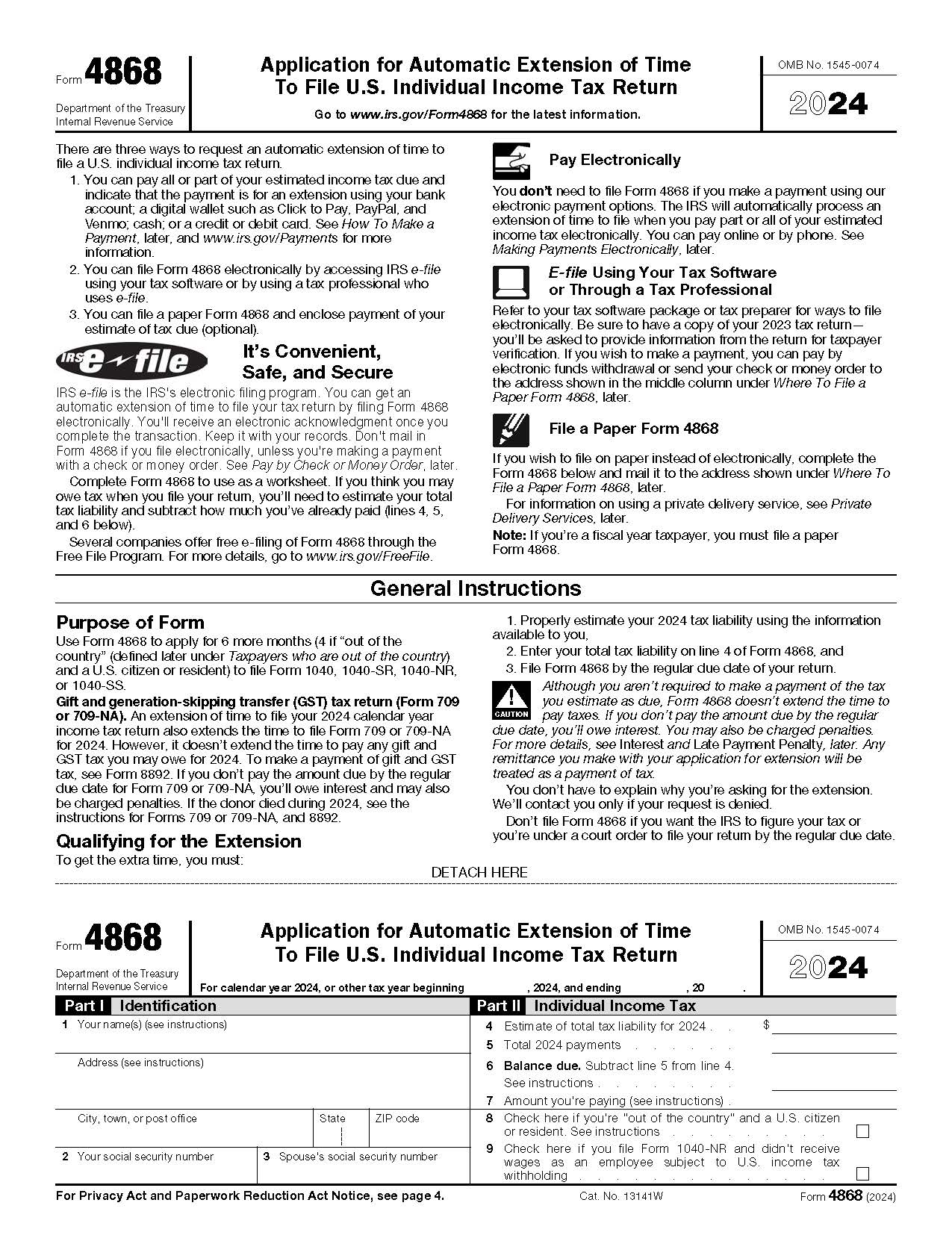 Form 4868 Application For Automatic Extension Of Time To File {4868} | Pdf Fpdf Docx | Official Federal Forms