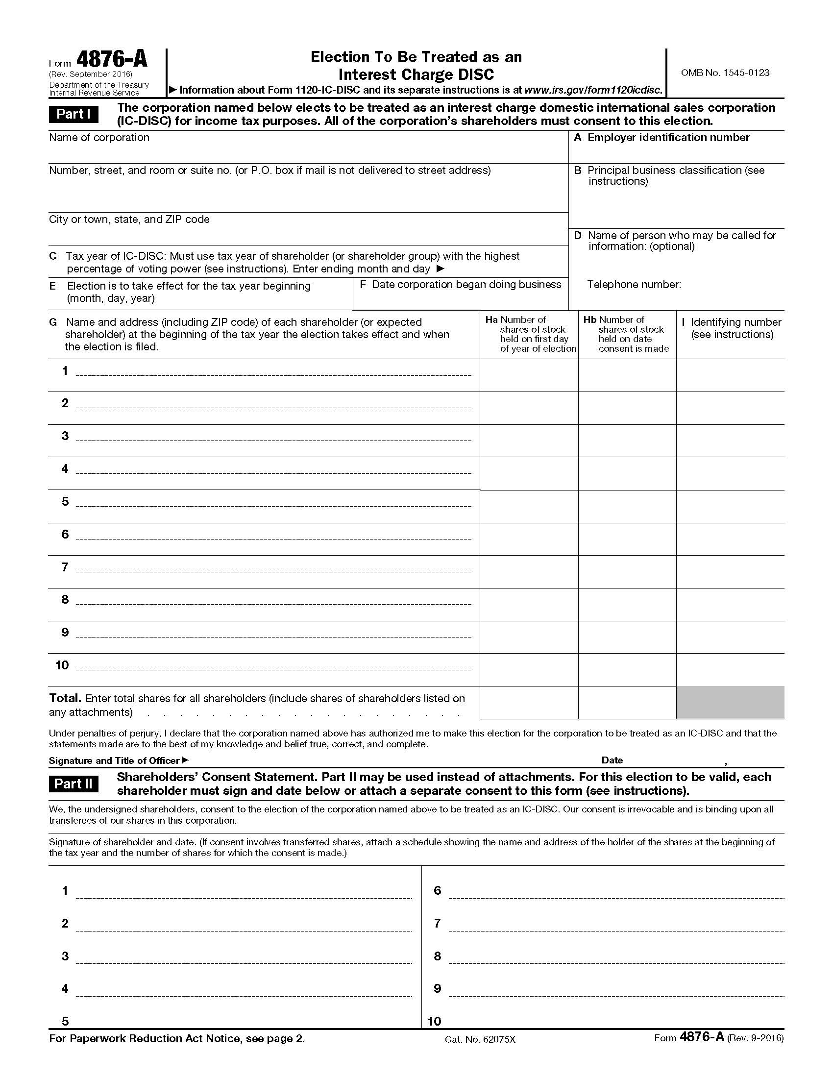 Form 4876-A Election To Be Treated As An Interest Charge DISC {4876-A} | Pdf Fpdf Doc Docx | Official Federal Forms