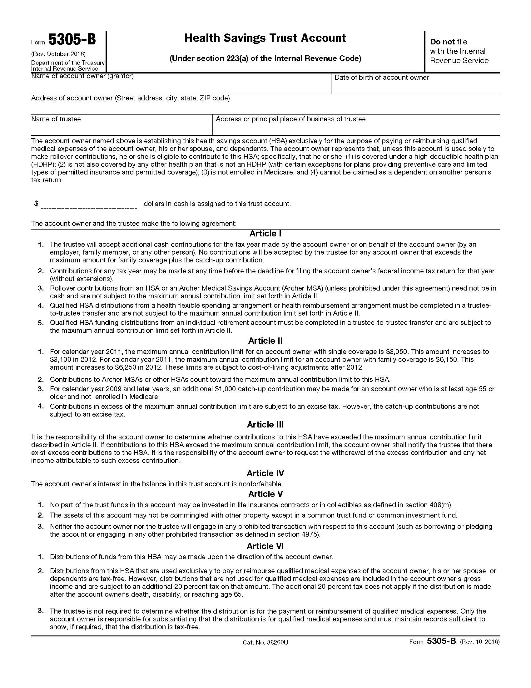 Form 5305-B Health Savings Trust Account {5305-B} | Pdf Fpdf Doc Docx | Official Federal Forms