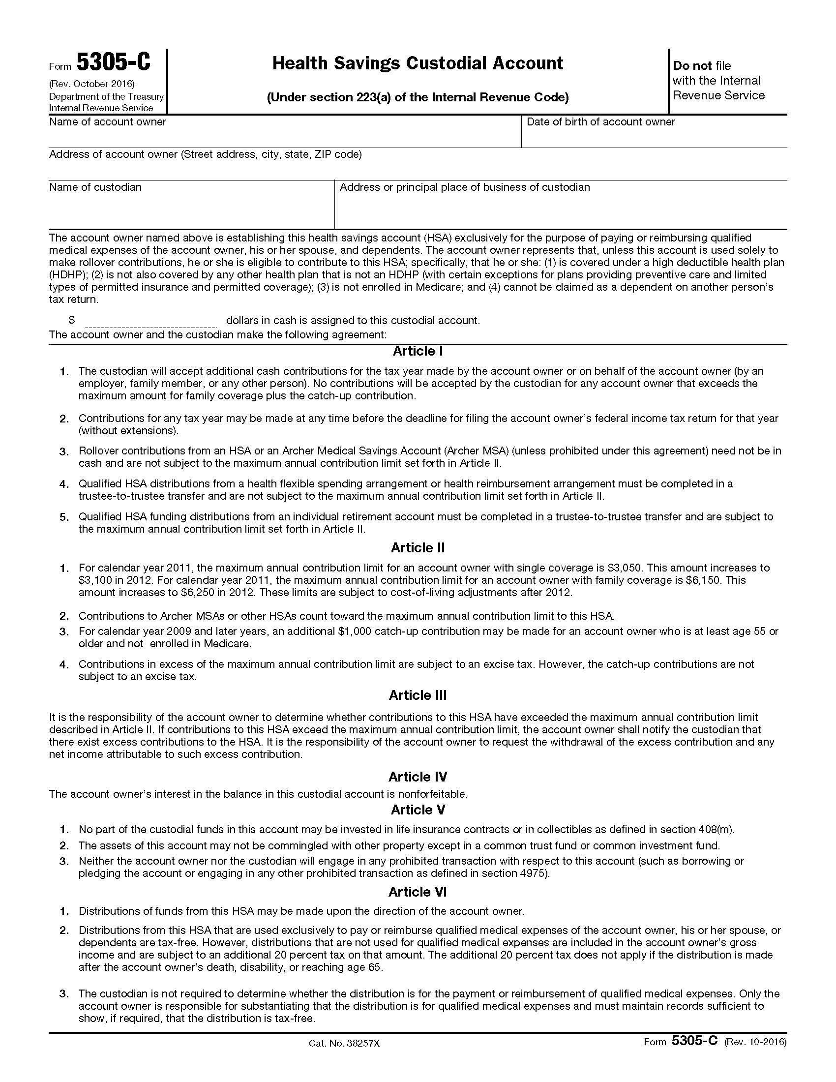 Form 5305-C Health Savings Custodial Account {5305-C} | Pdf Fpdf Doc Docx | Official Federal Forms