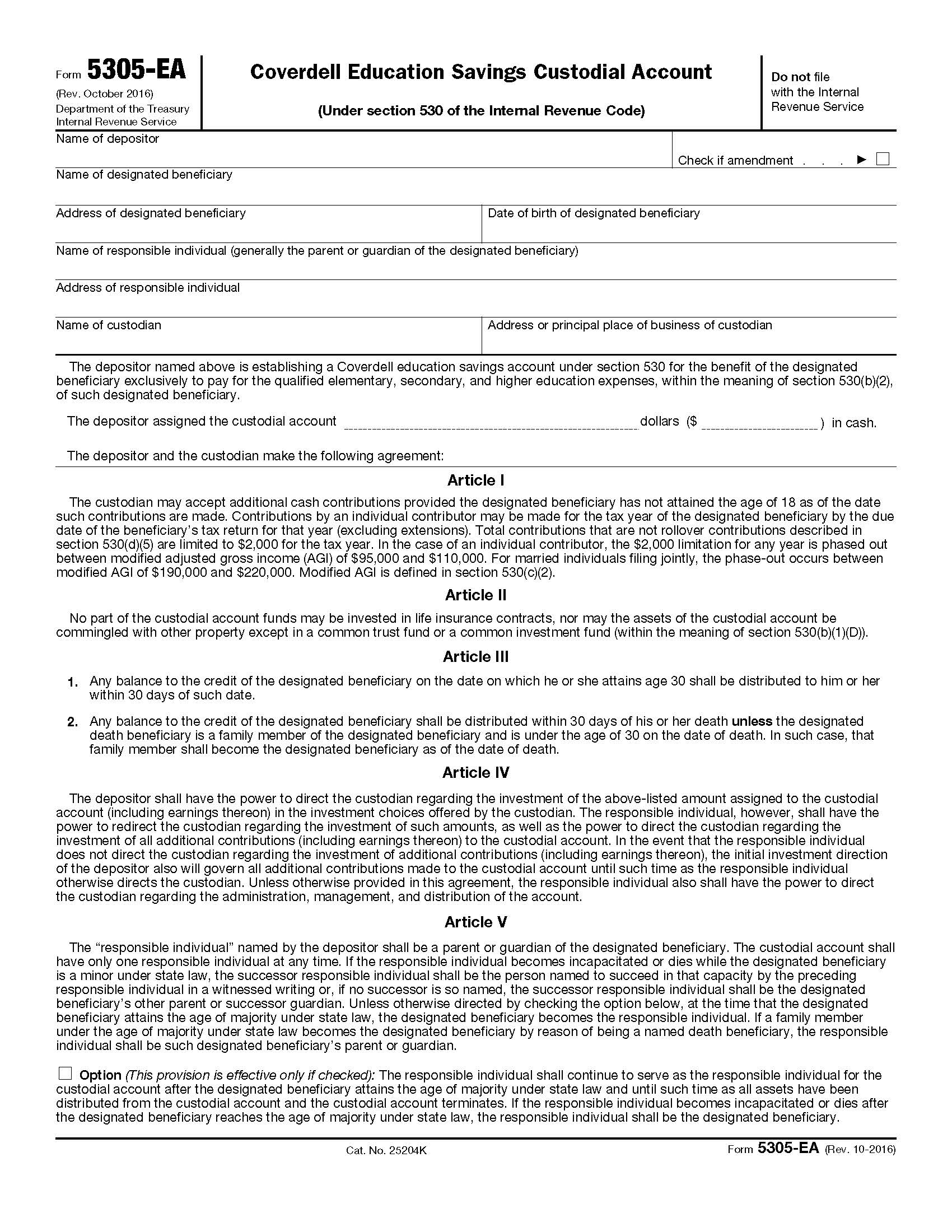 Form 5305-EA Education Individual Retirement Custodial Account {5305-EA} | Pdf Fpdf Doc Docx | Official Federal Forms
