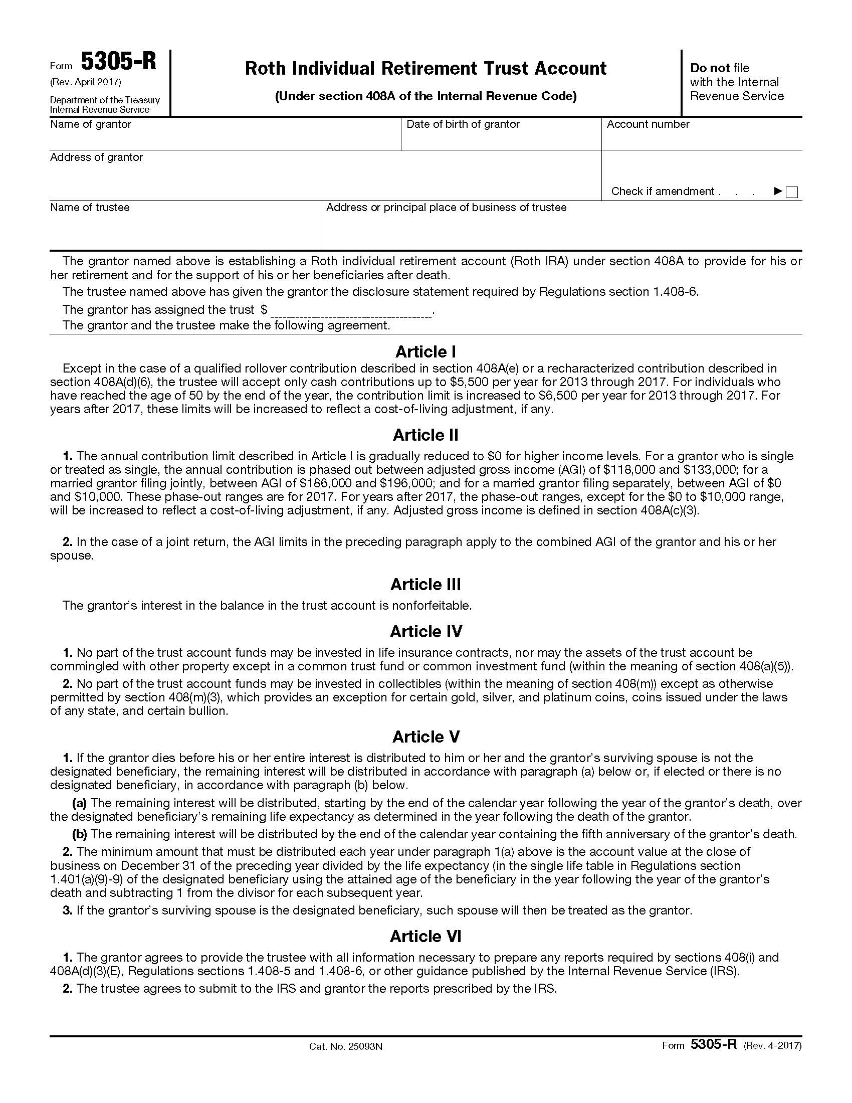 Form 5305-R Roth Individual Retirement Trust Account {5305-R} | Pdf Fpdf Doc Docx | Official Federal Forms