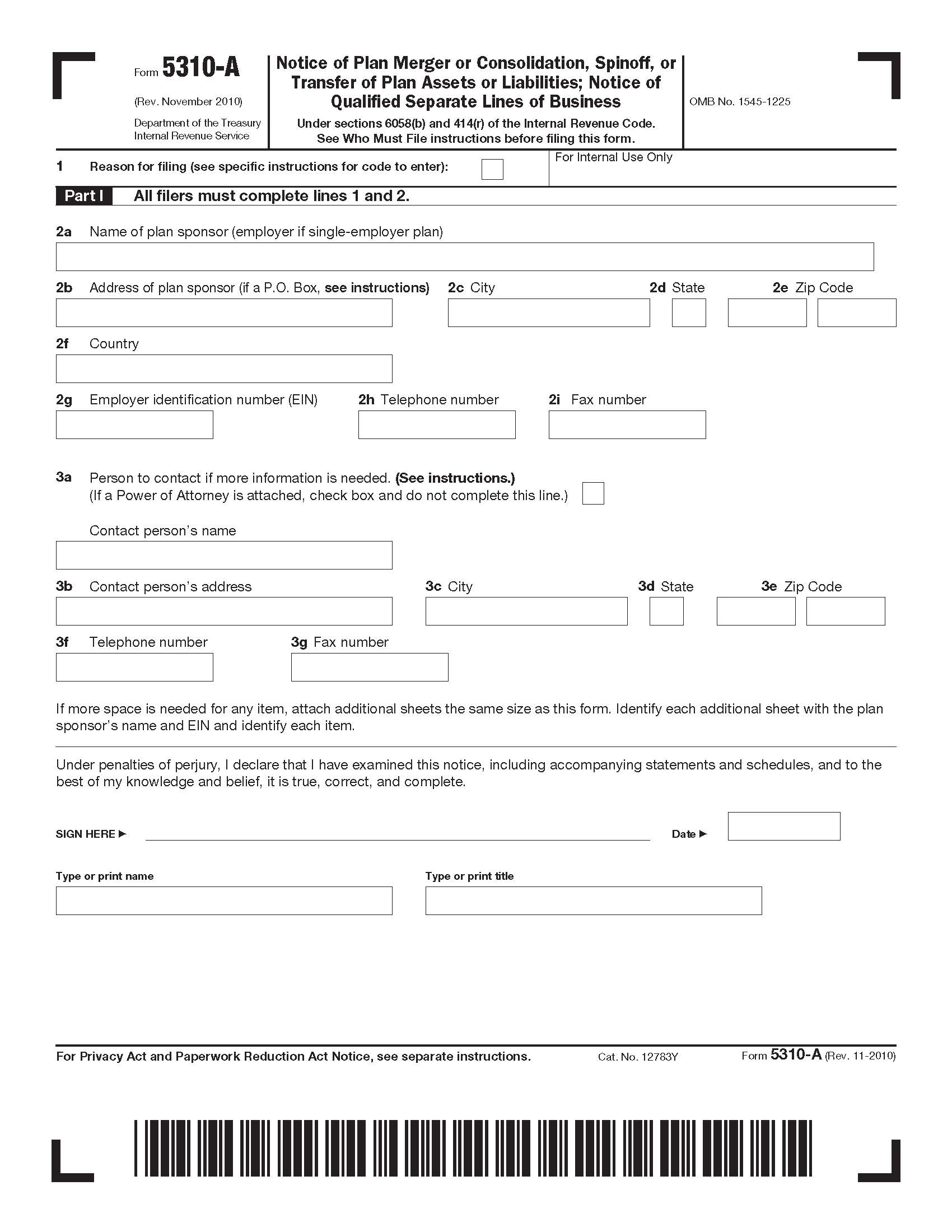 Form 5310-A Notice Of Plan Merger Or Consolidation Spinoff Or Transfer Of Plan Assets Or Liabilities {5310-A} | Pdf Fpdf Doc Docx | Official Federal Forms