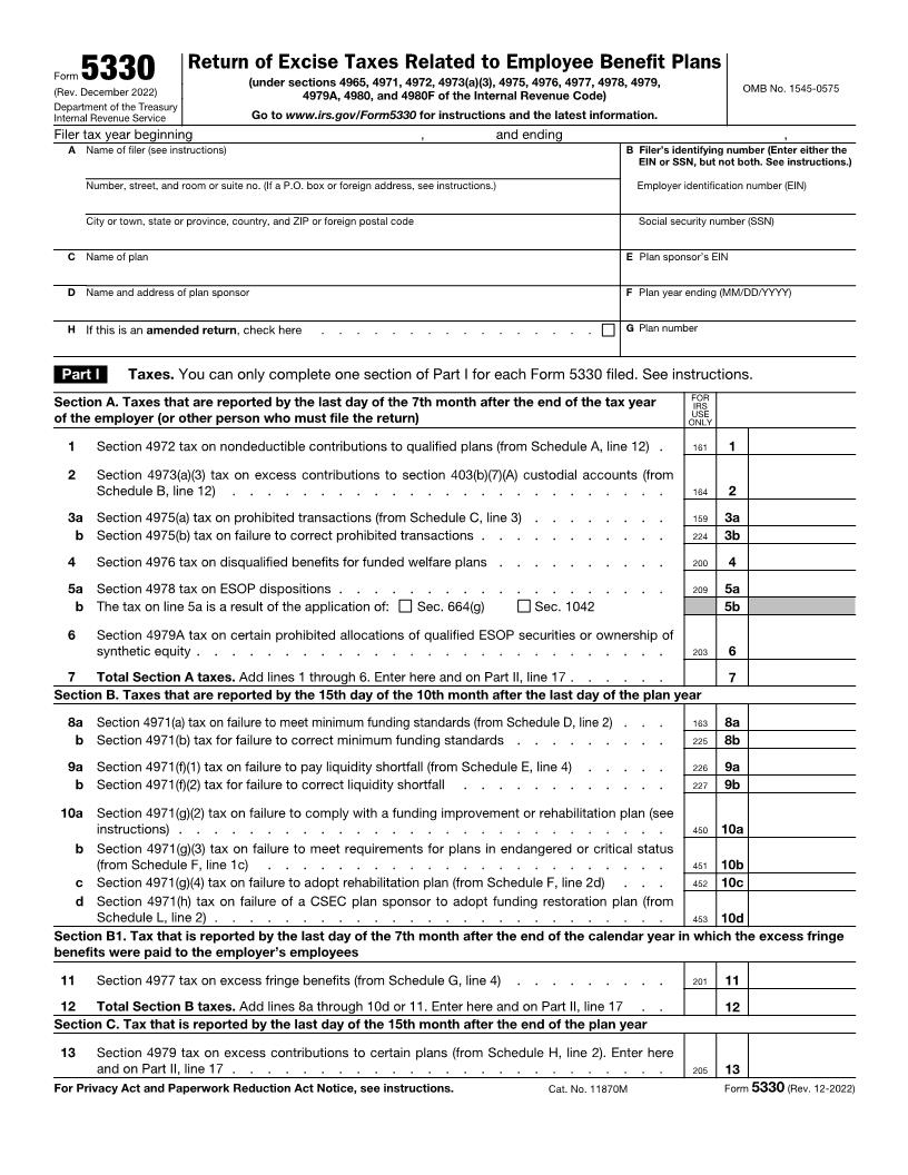 Form 5330 Return Of Excise Taxes Related To Employee Benefit Plans {5330} | Pdf Fpdf Doc Docx | Official Federal Forms