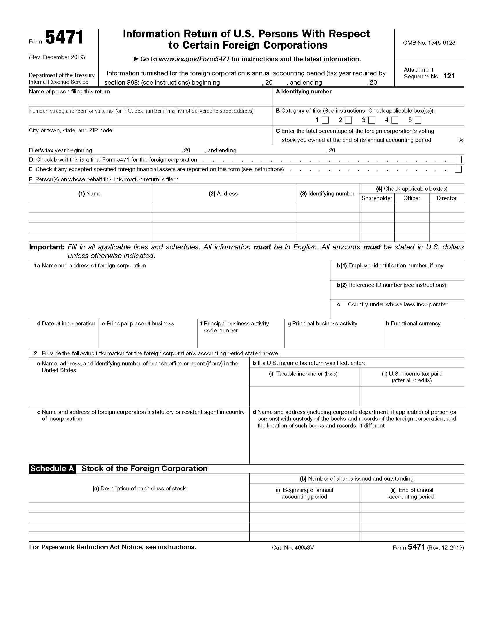 Form 5471 Information Return Of US Person With Respect To Certain Foreign Corporations {5471} | Pdf Fpdf Doc Docx | Official Federal Forms