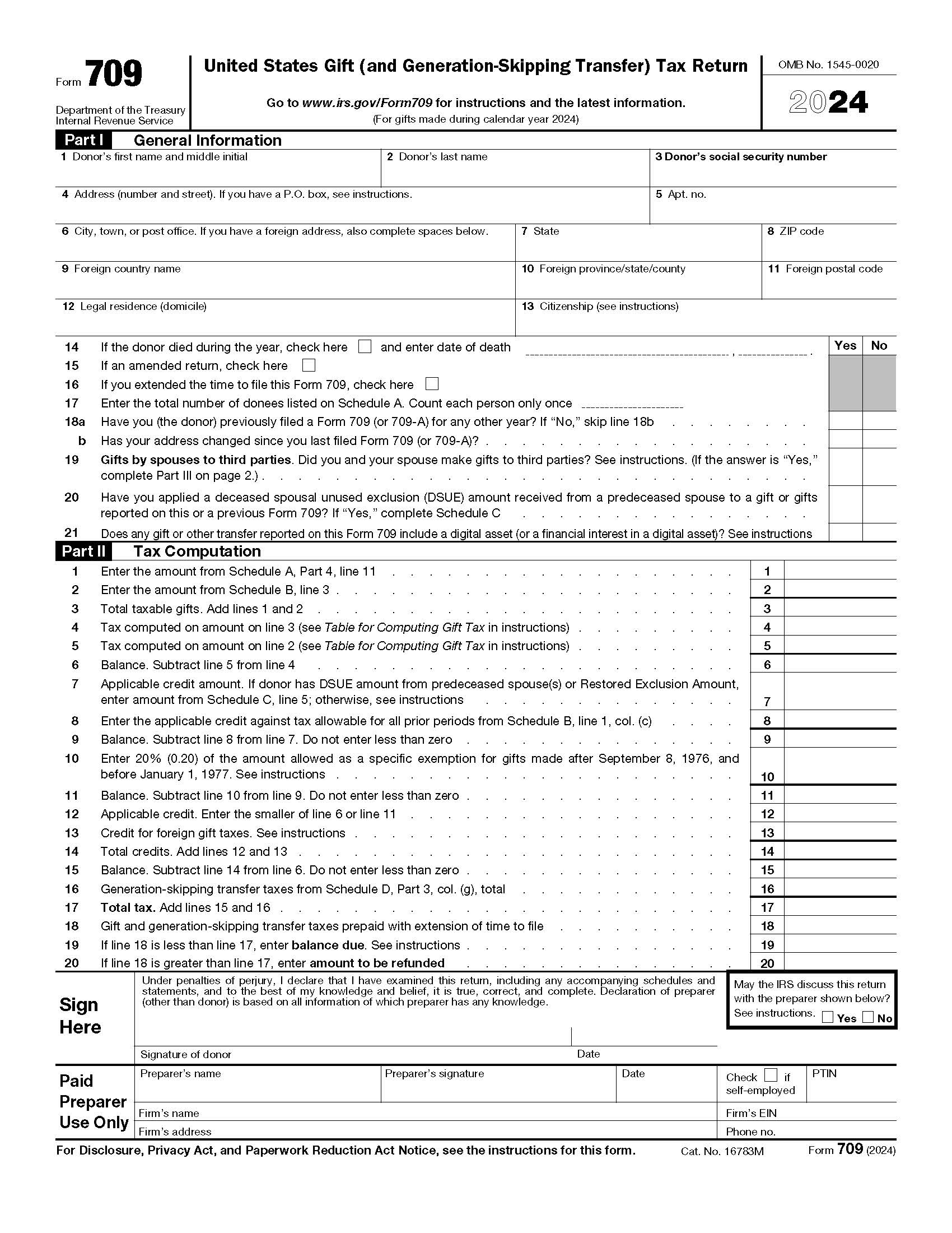 Form 709 United States Gift (And Generation-Skipping Transfer) Tax Return {709} | Pdf Fpdf Docx | Official Federal Forms