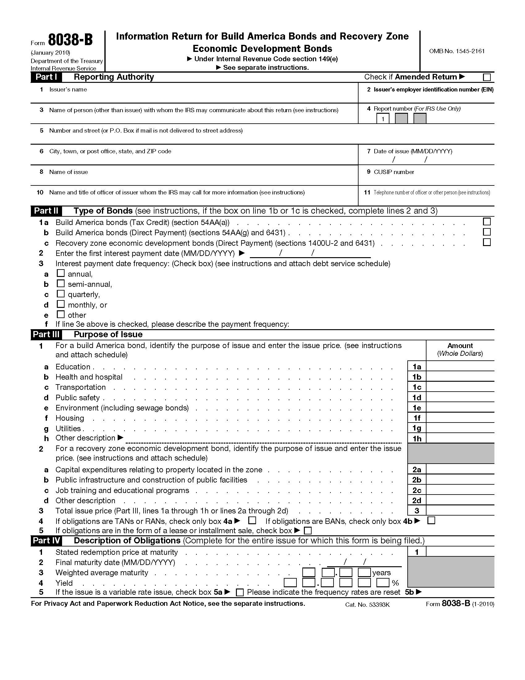 Form 8038-B Information Return For Build America Bonds {8038-B} | Pdf Fpdf Doc Docx | Official Federal Forms
