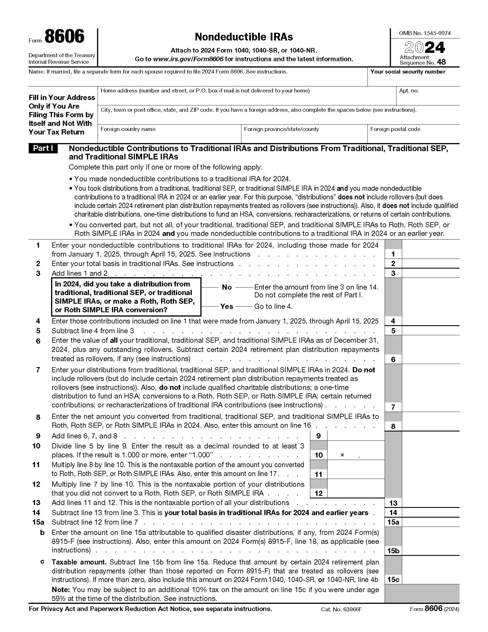 Form 8606 Nondeductible IRAs {8606} | Pdf Fpdf Docx | Official Federal Forms