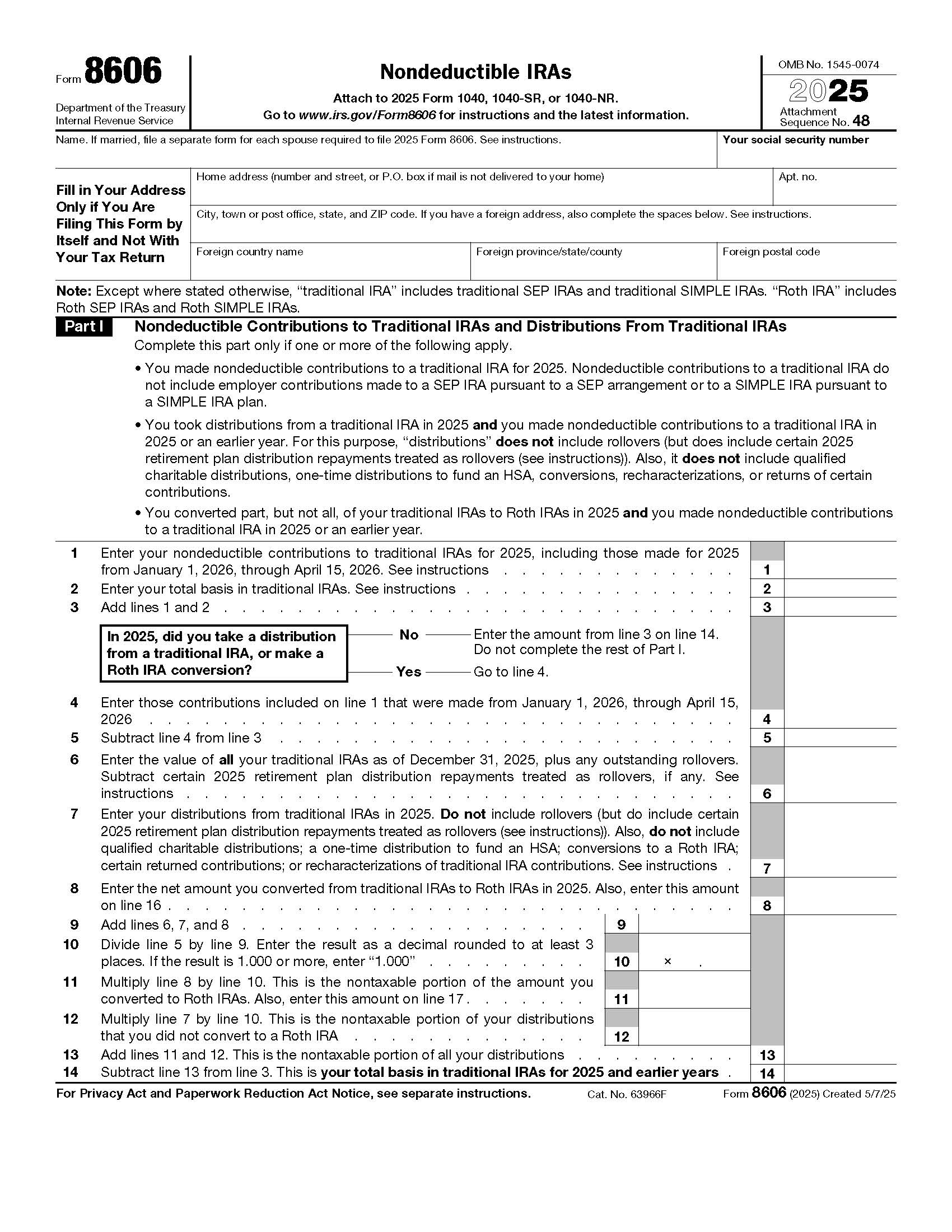 Form 8606 Nondeductible IRAs {8606} | Pdf Fpdf Docx | Official Federal Forms