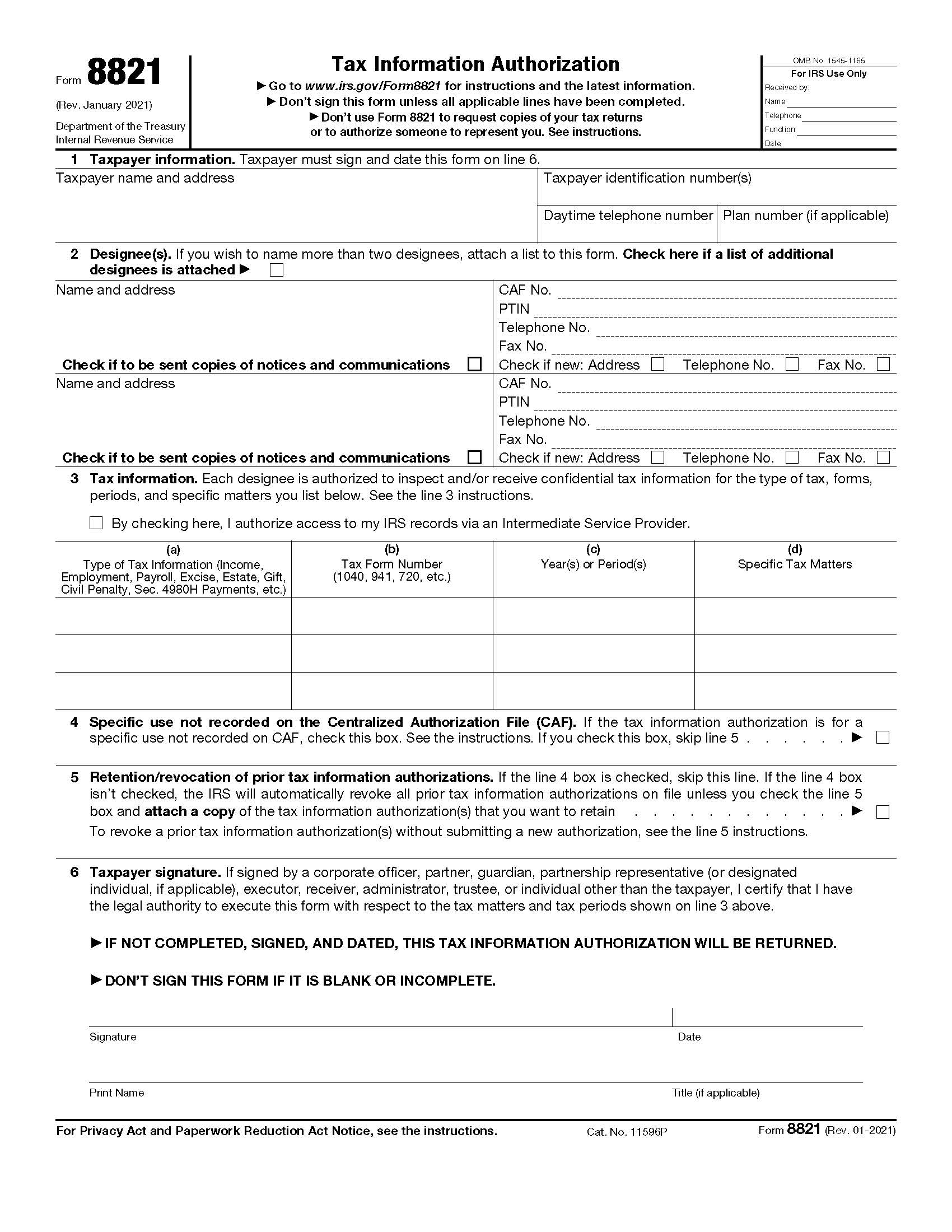 Form 8821 Tax Information Authorization {8821} | Pdf Fpdf Doc Docx | Official Federal Forms