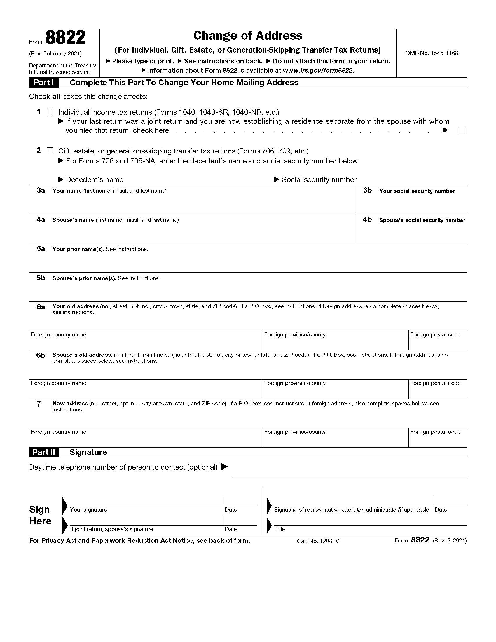 Form 8822 Change Of Address {8822} | Pdf Fpdf Doc Docx | Official Federal Forms