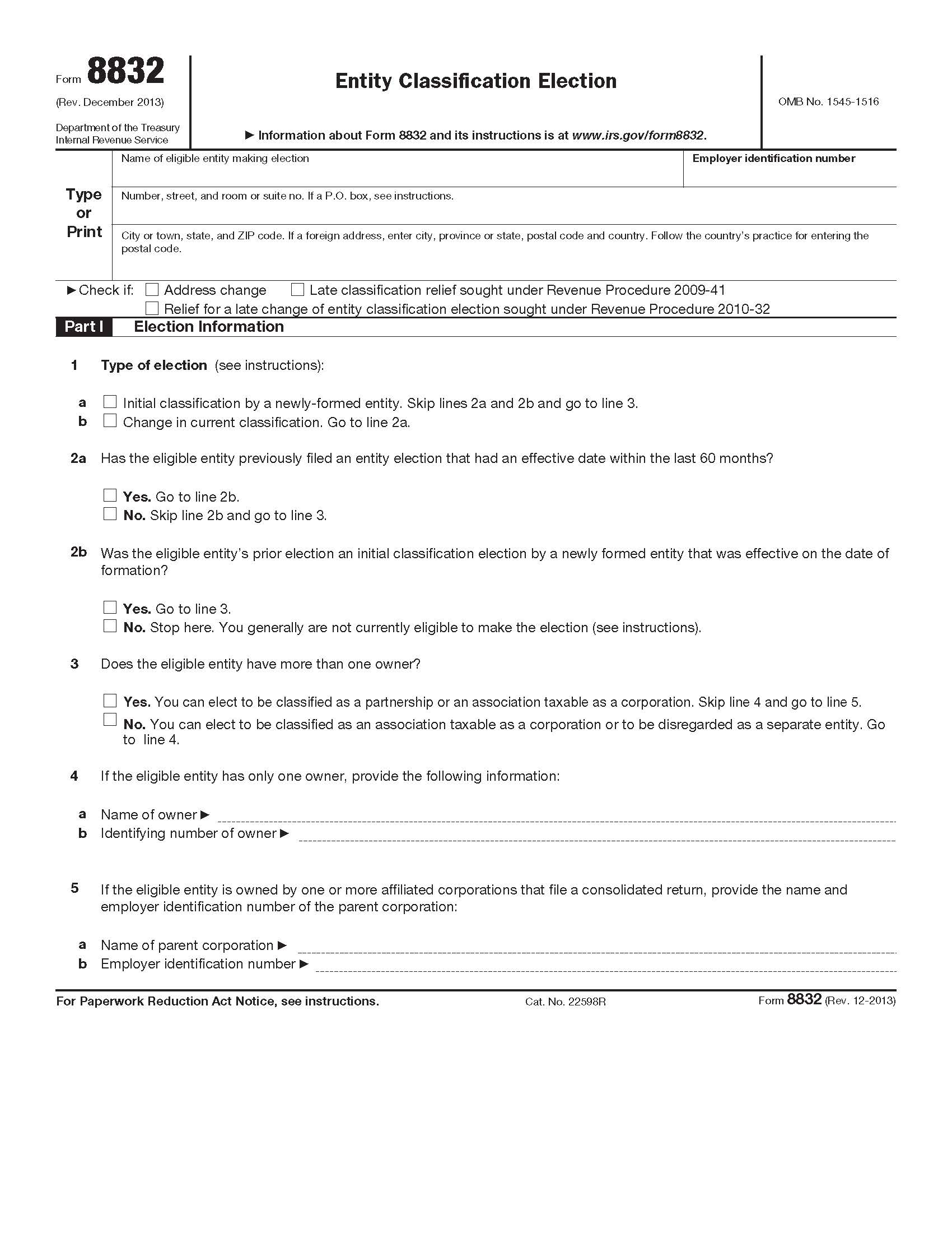 Form 8832 Entity Classification Election {8832} | Pdf Fpdf Docx | Official Federal Forms